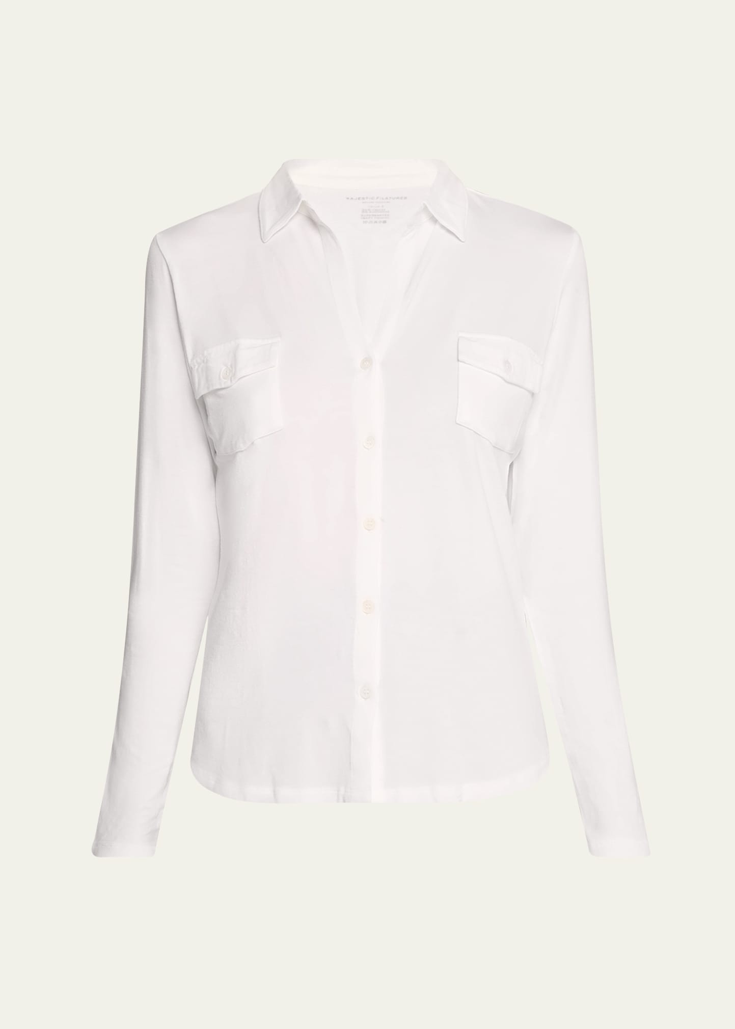 Majestic Soft Touch Button-down Shirt With Pockets In Blanc