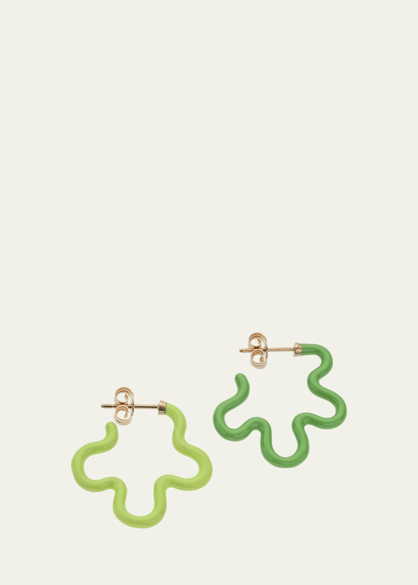 Bea Bongiasca Two-tone Asymmetrical Flower Earrings With Lime And Green Enamel In Green