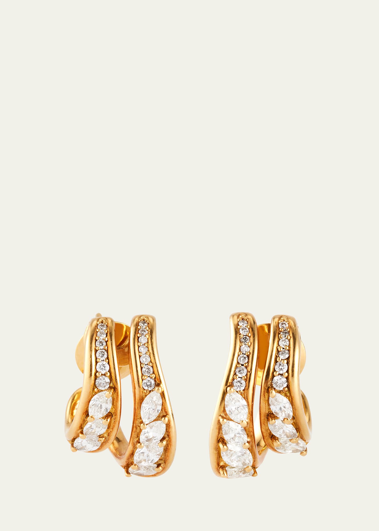 Stream Doubled Hoop Earrings in 18k Yellow Gold and Diamonds