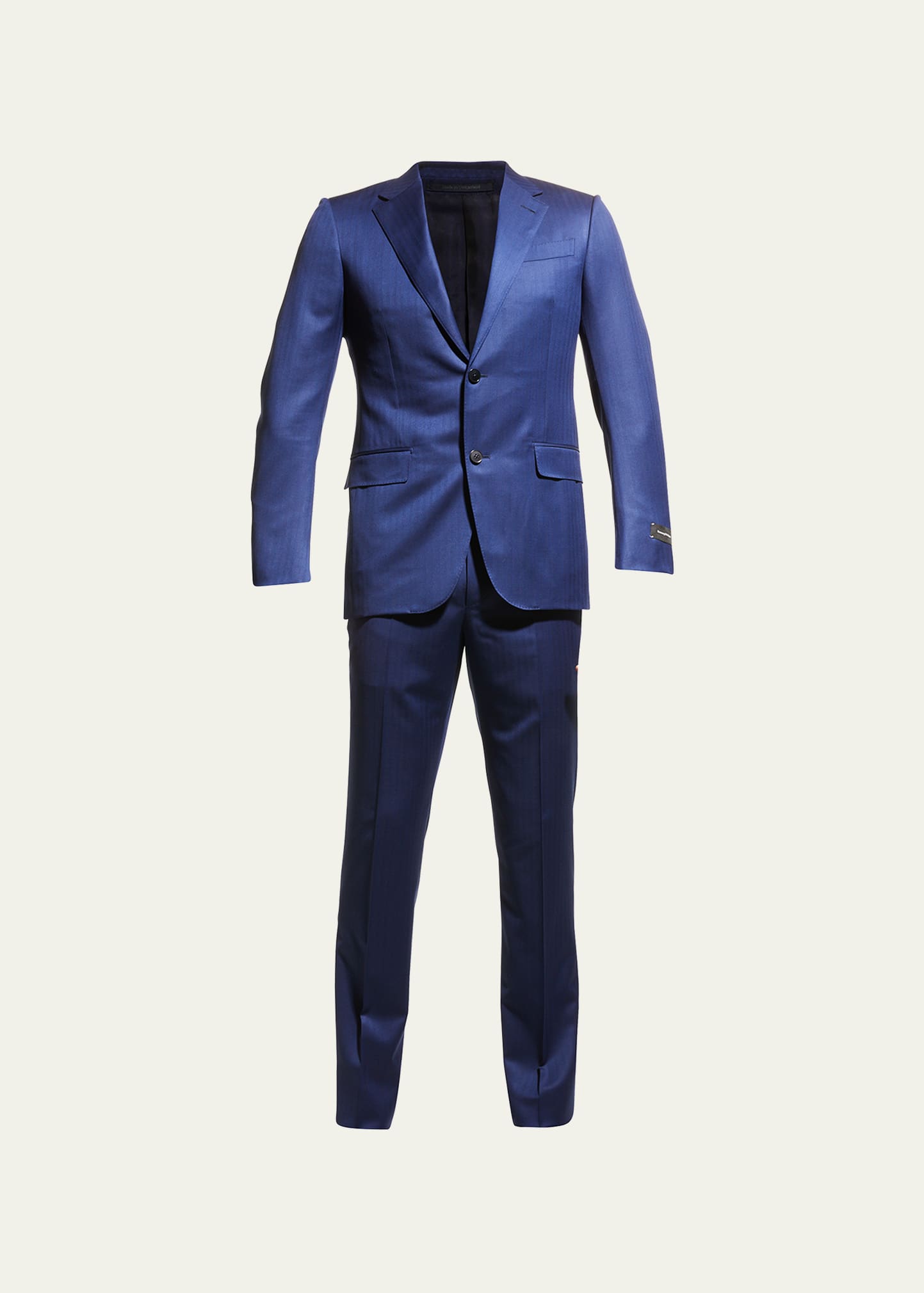 Zegna Men's Wool Herringbone Suit In Navy Stripe