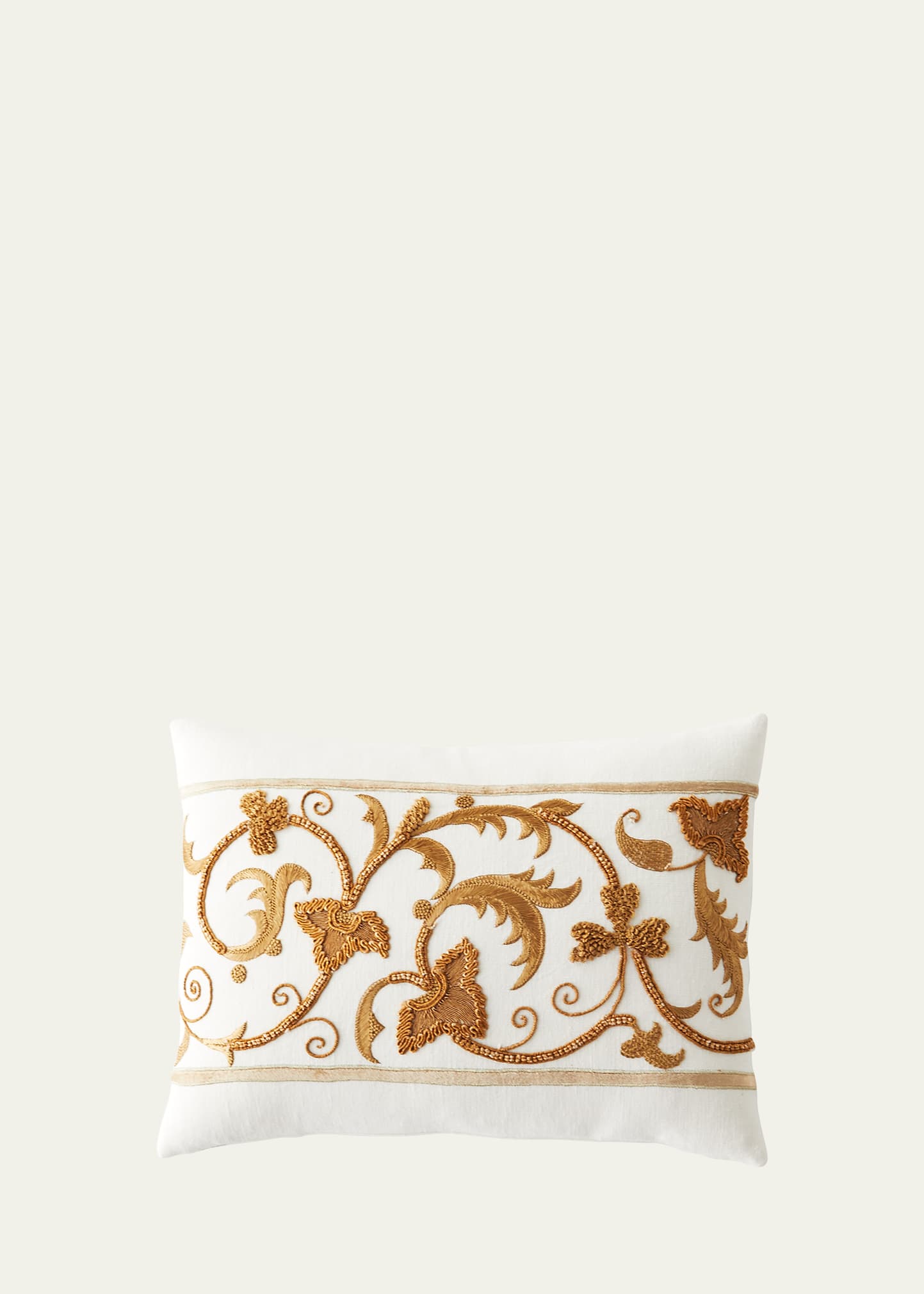 Aleksi Gold Floral Scroll Pillow, 15" x 21"