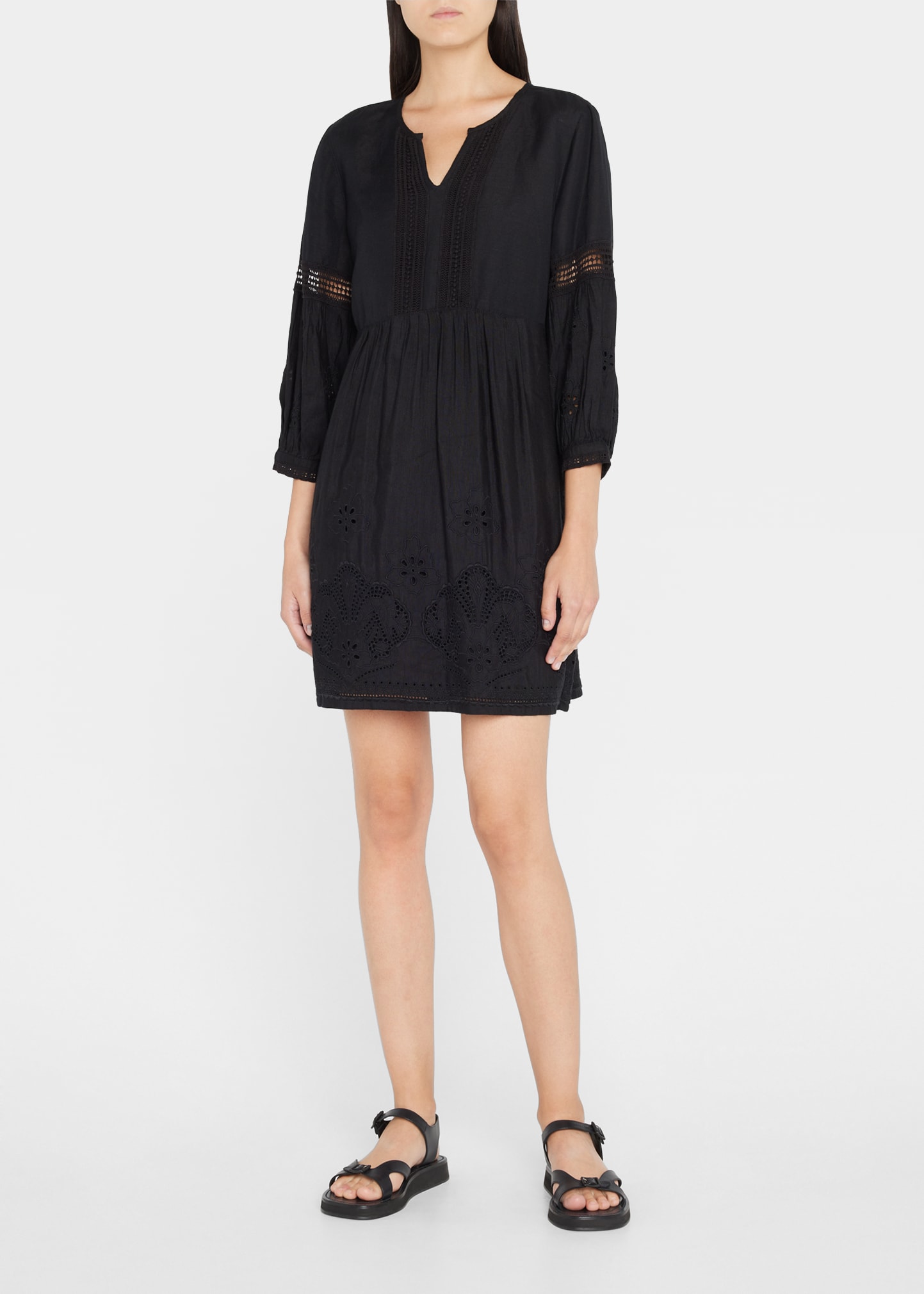 Tommy Bahama St. Lucia Split Neck Linen Blend Cover-up Dress In Black ...