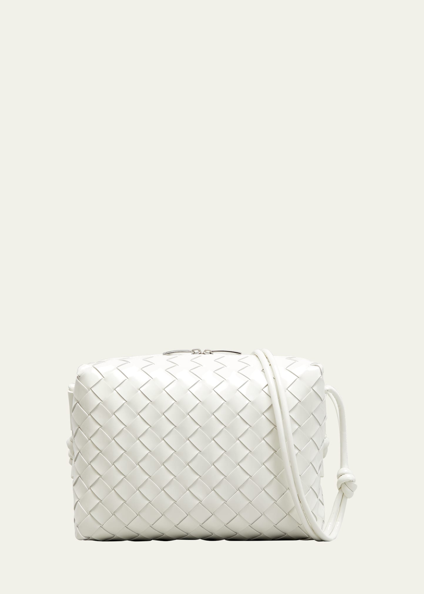 Bottega Veneta Nodini Mini Woven Crossbody Bag In White/silver