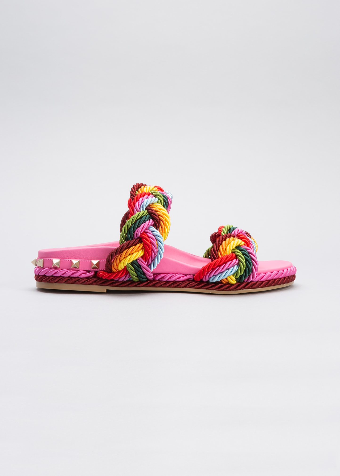 Valentino Garavani Women's Braided Espadrille Slide Sandals In Pink Multi