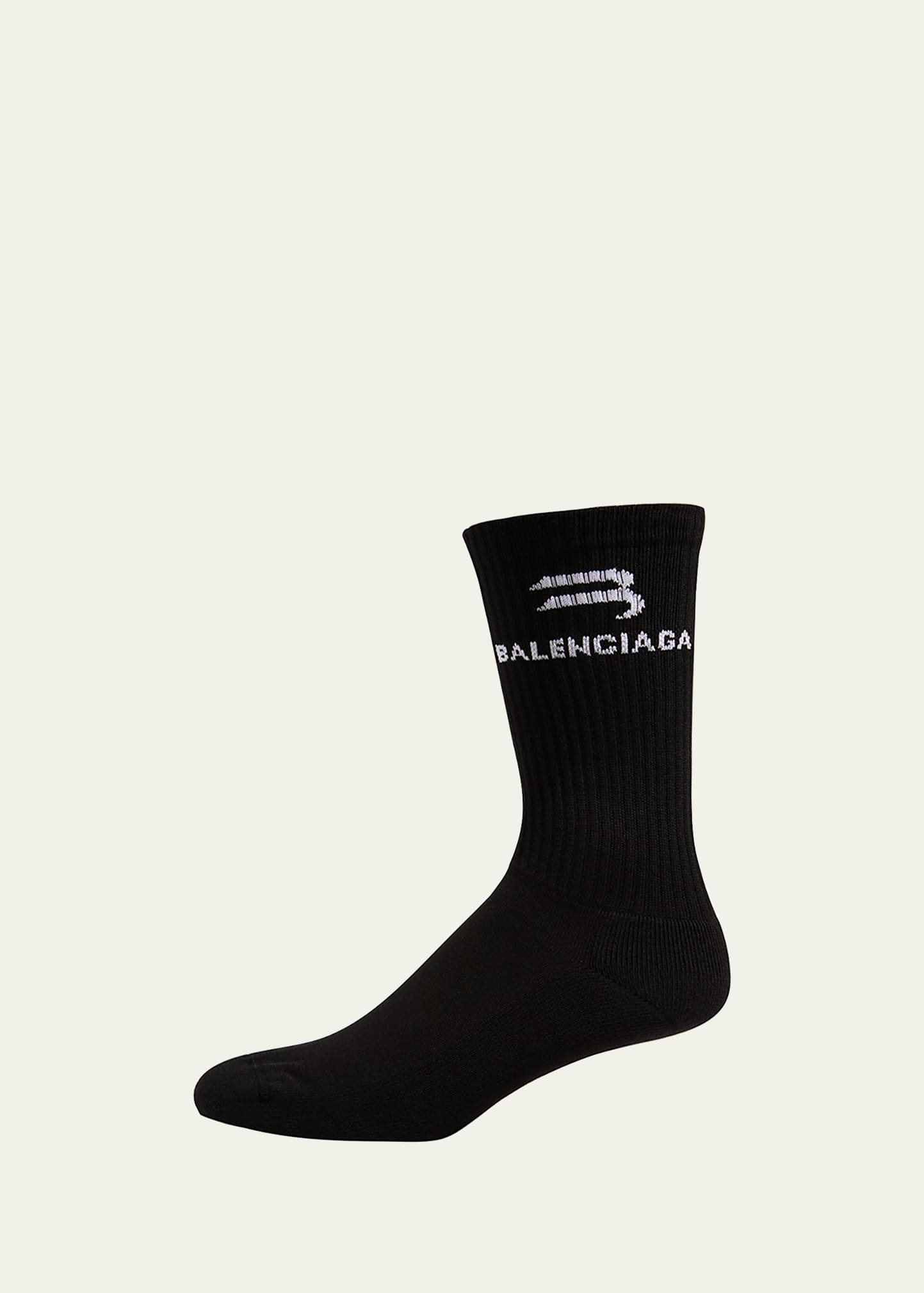 Balenciaga Men's Sport Icon Mid Calf Socks In Noir/ecru