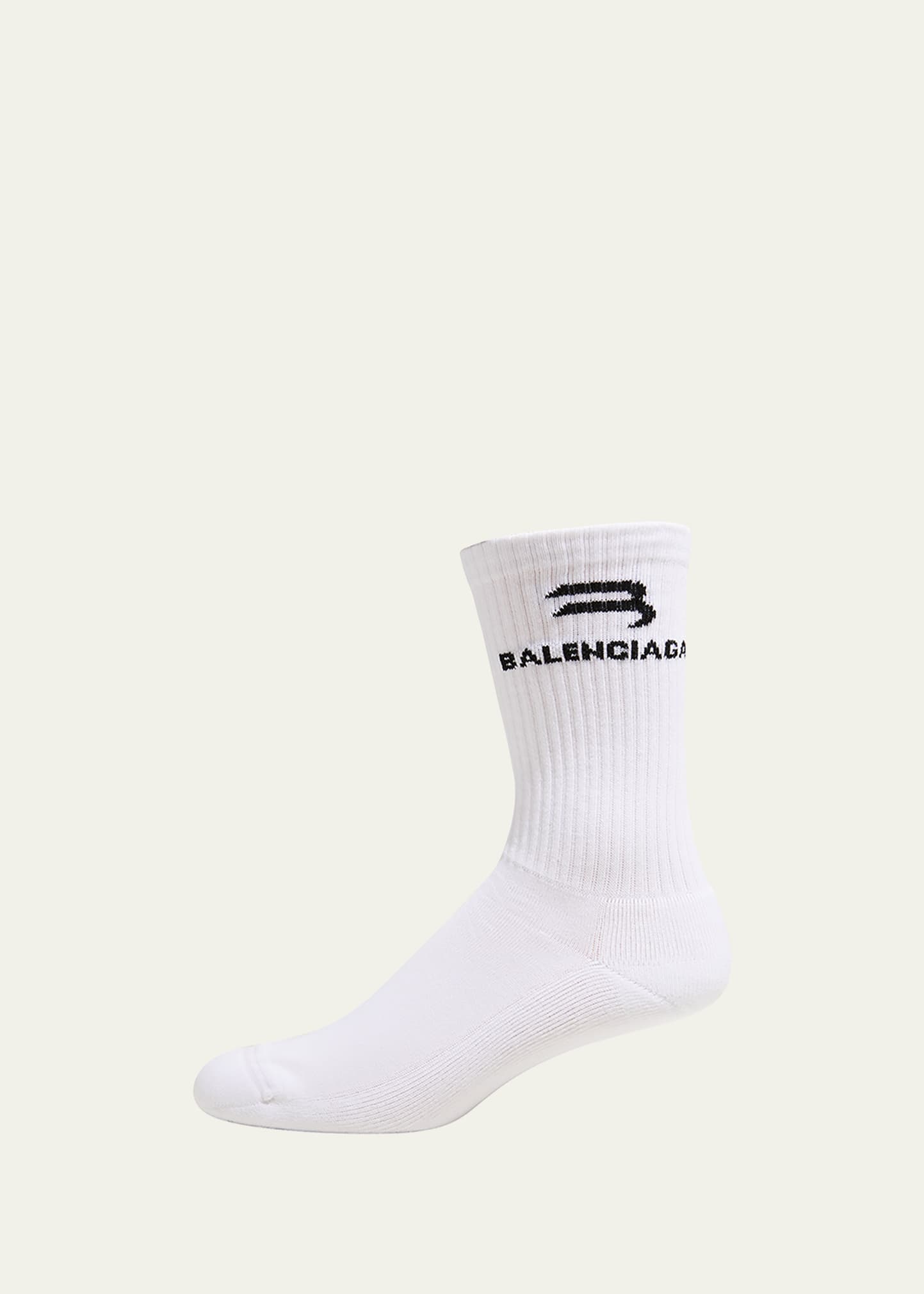 Shop Balenciaga Men's Logo Sport Socks In Blanc/noir