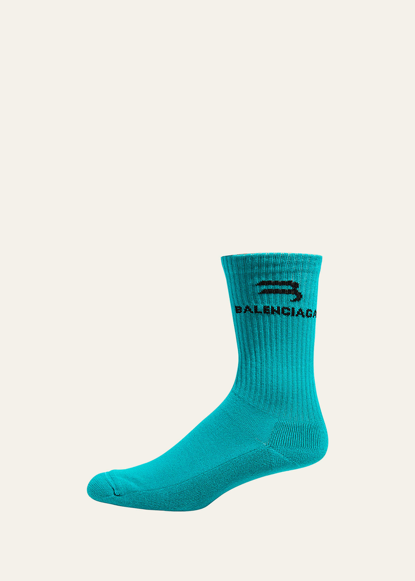 Balenciaga Men's Logo Sport Socks In Turquoise/black