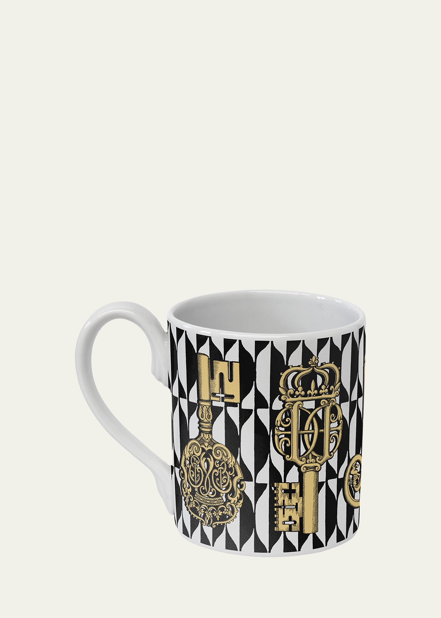 Fornasetti Chiavi Gold & Losanghe Mug In Black/white
