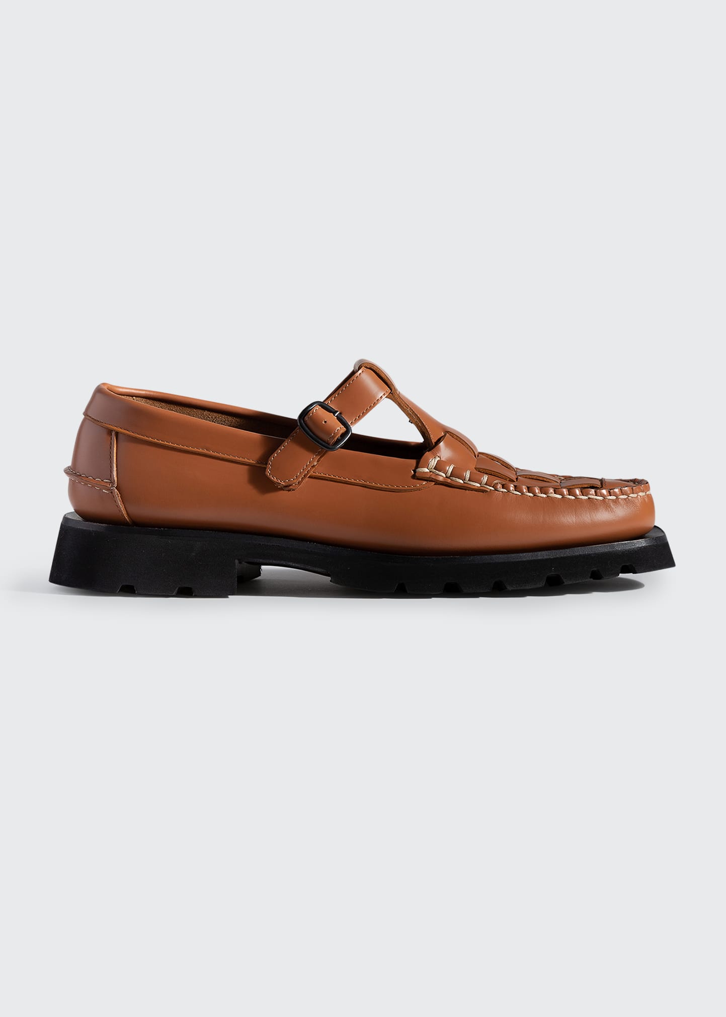 Hereu Soller Mary Jane Woven Calfskin Loafers In Brown