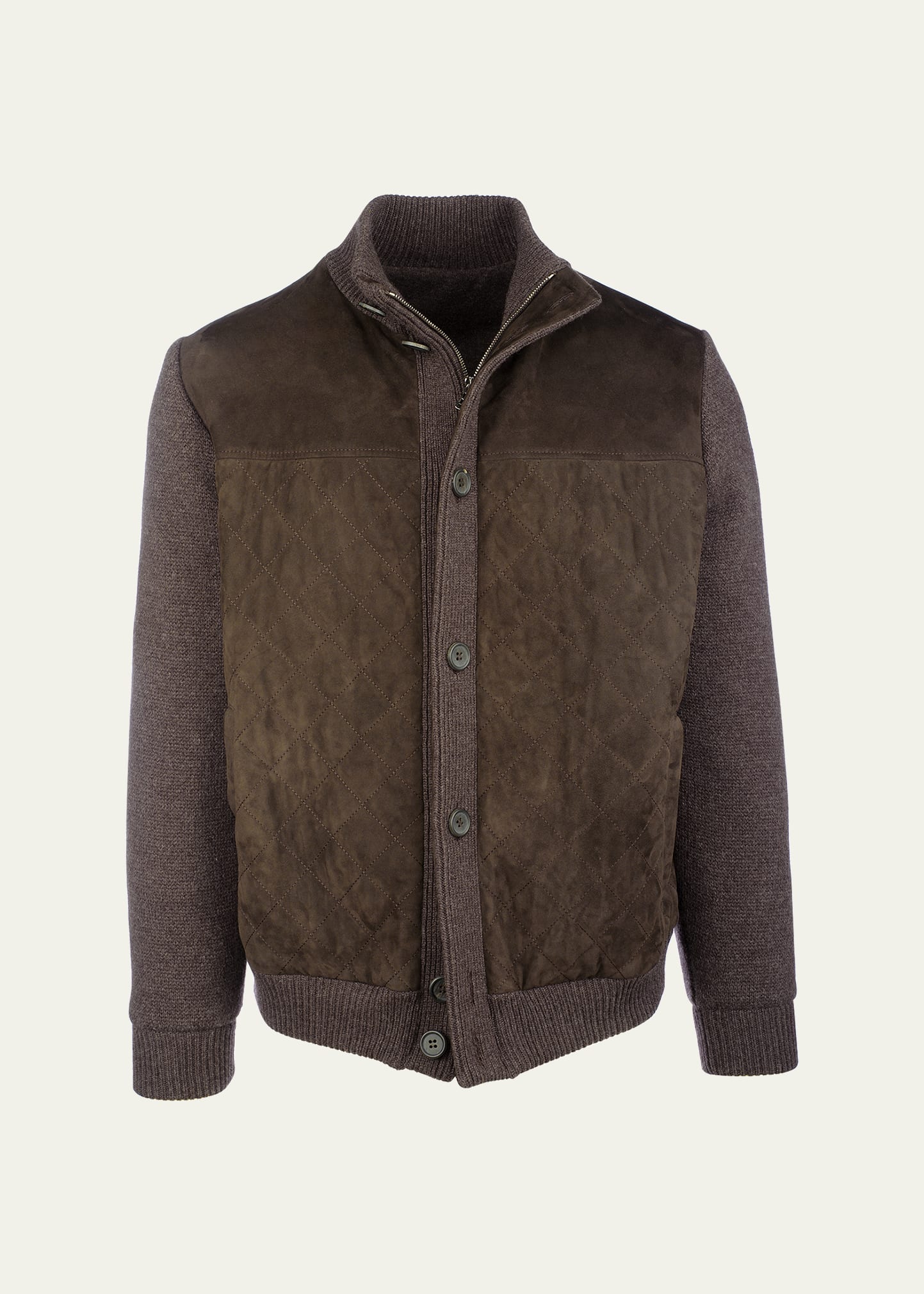 Men's Suede Bomber Jacket w/ Knit Sleeves