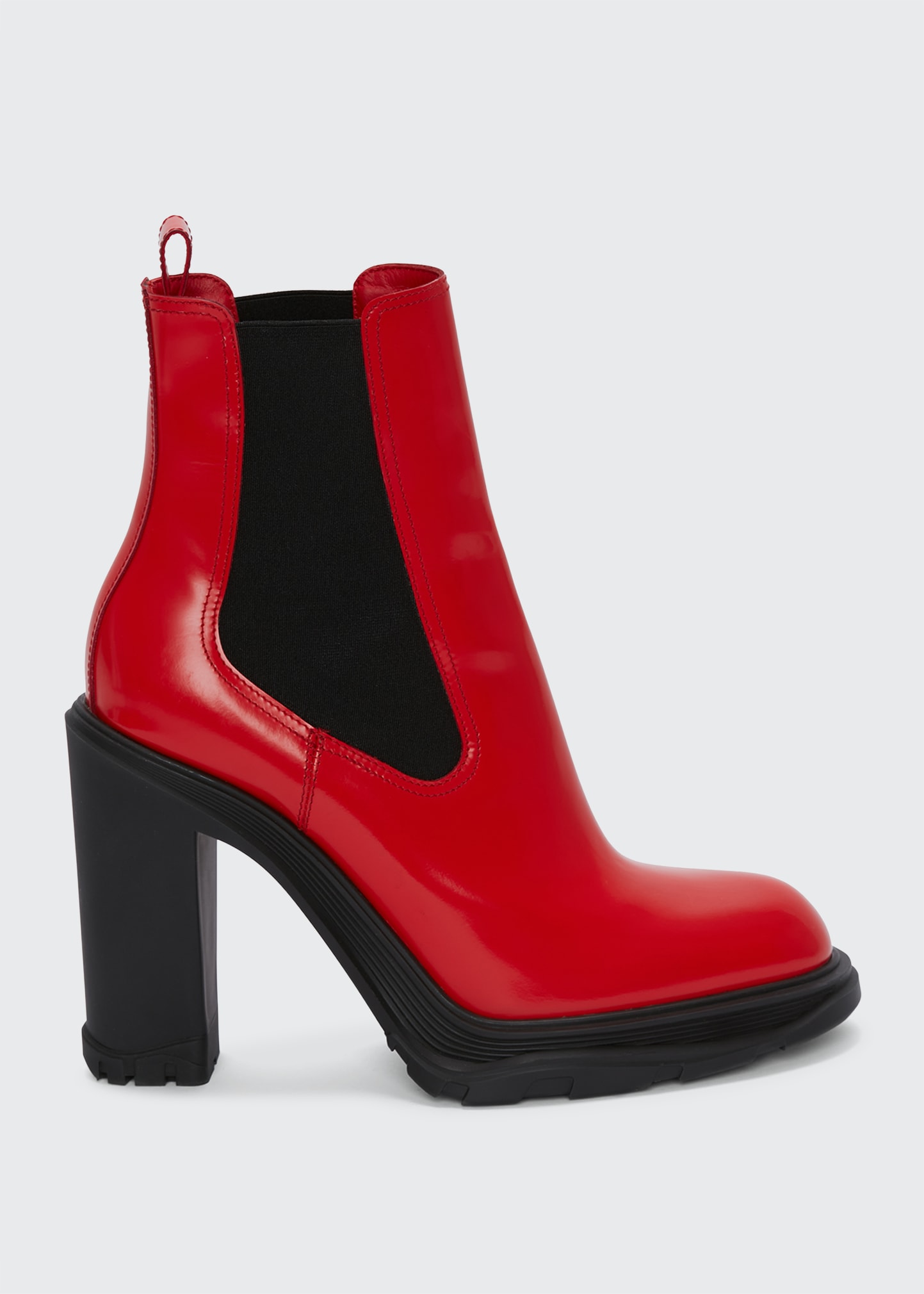 Alexander Mcqueen Tread Heeled Chelsea Boots In Poppy Red/black