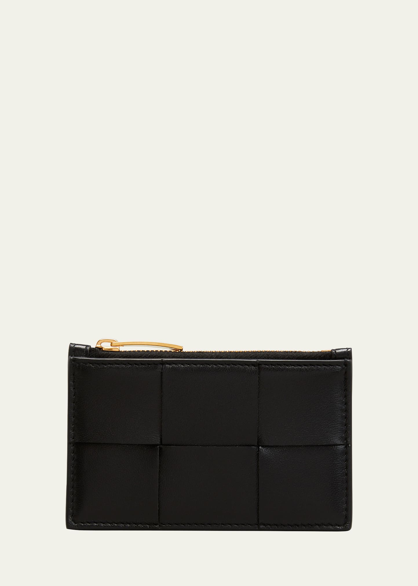 Bottega Veneta Intrecciato Leather Zip Card Holder In Black