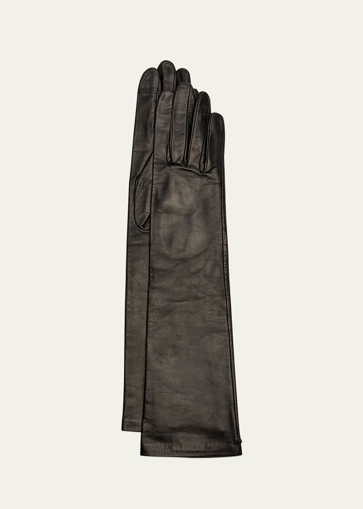 Agnelle Long Leather Gloves In Black