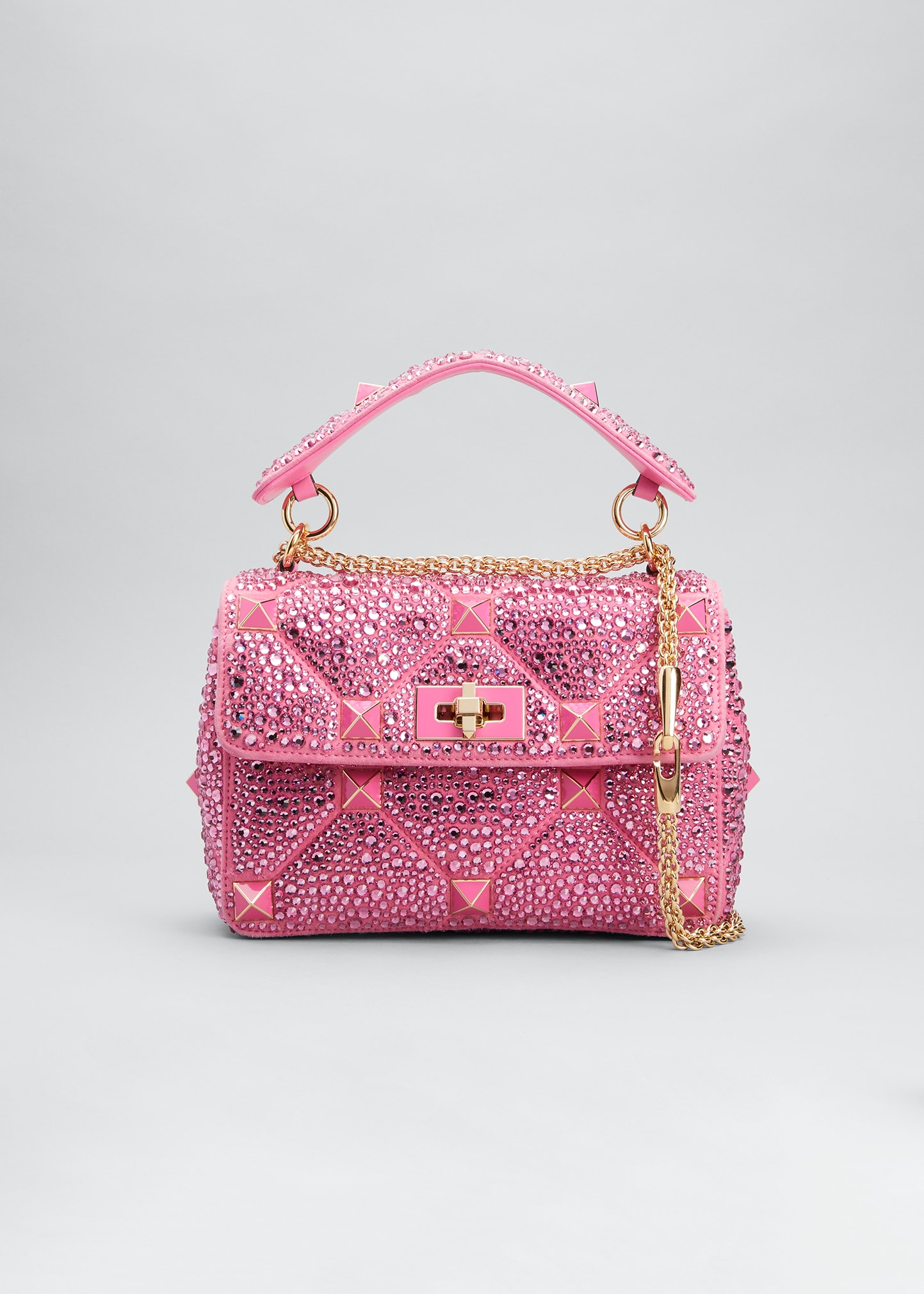 Valentino Garavani Roman Stud Crystal Medium Shoulder Bag In Pink