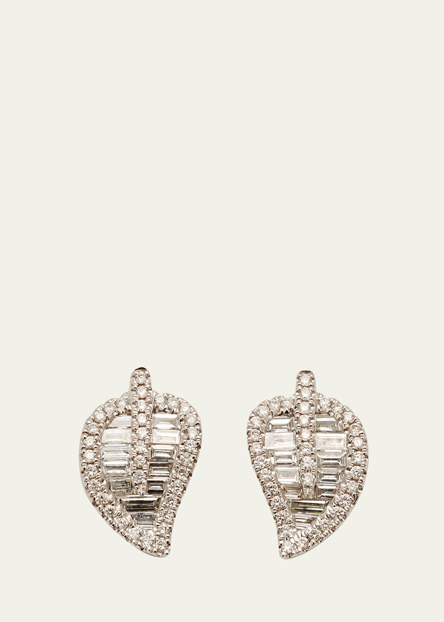 Small Diamond Leaf Stud Earrings in 18k White Gold