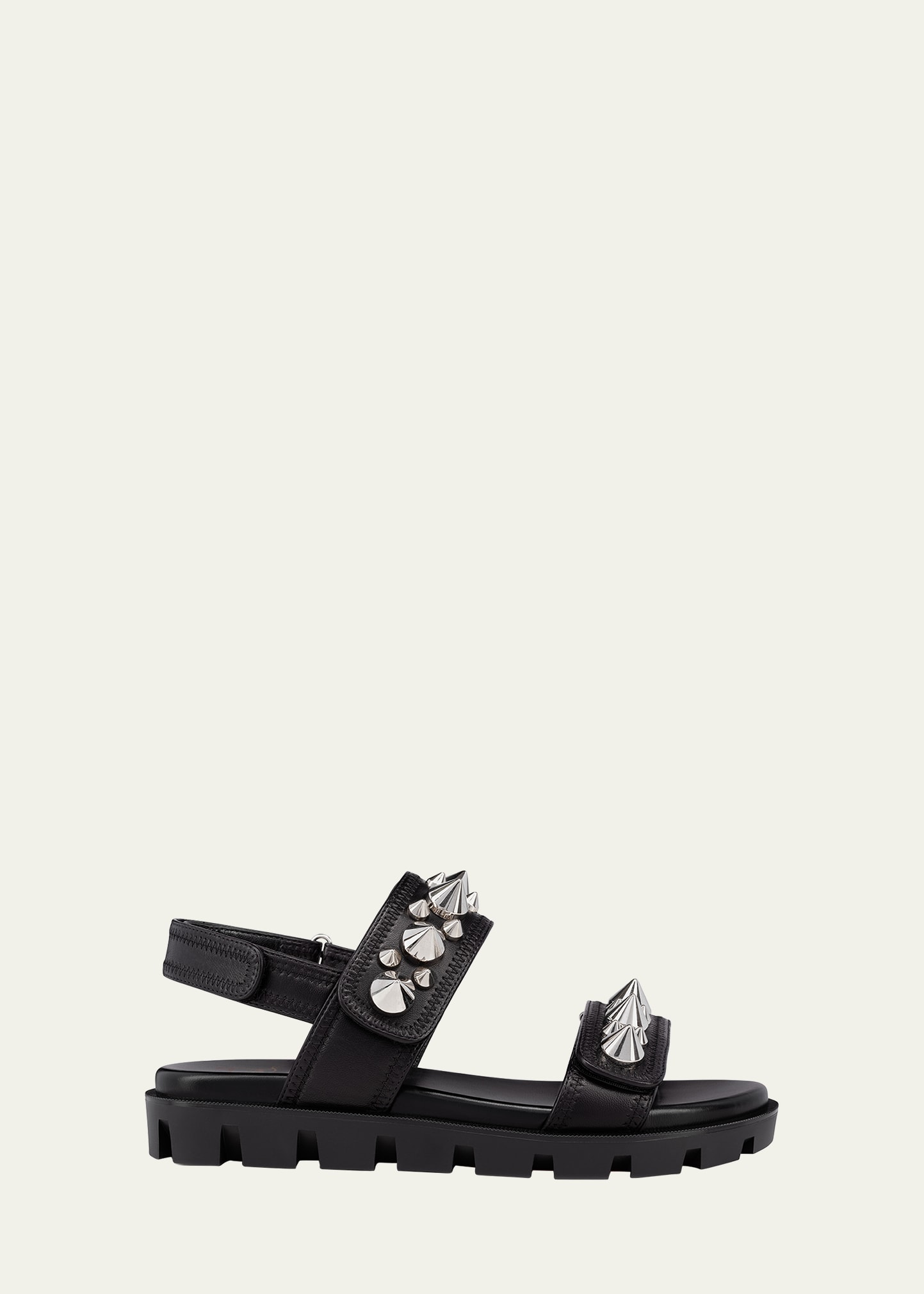 Spikita Cool Flat Leather Sport Sandals In Black