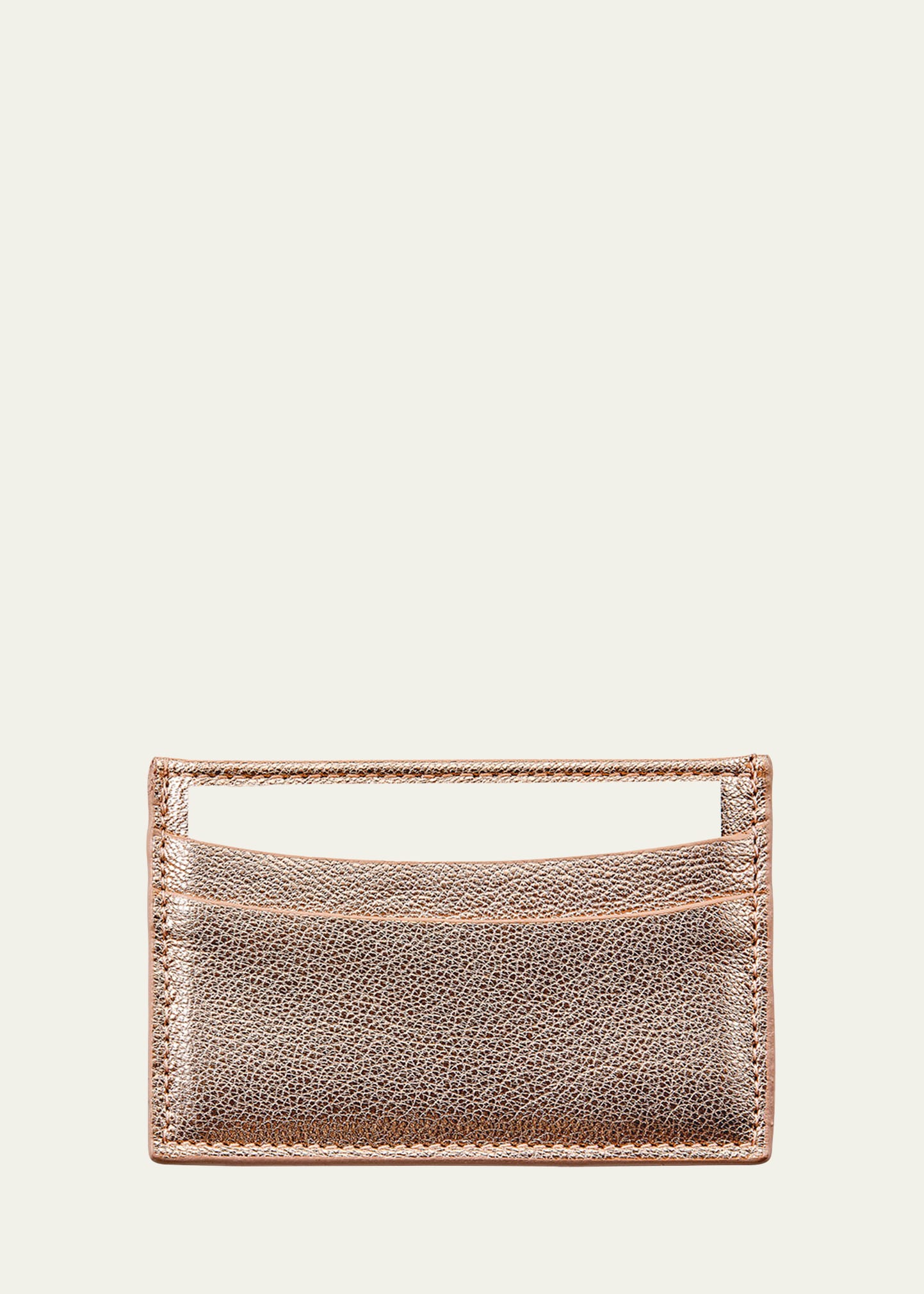 Graphic Image Flat Metallic Leather Card Case In Rose Gold