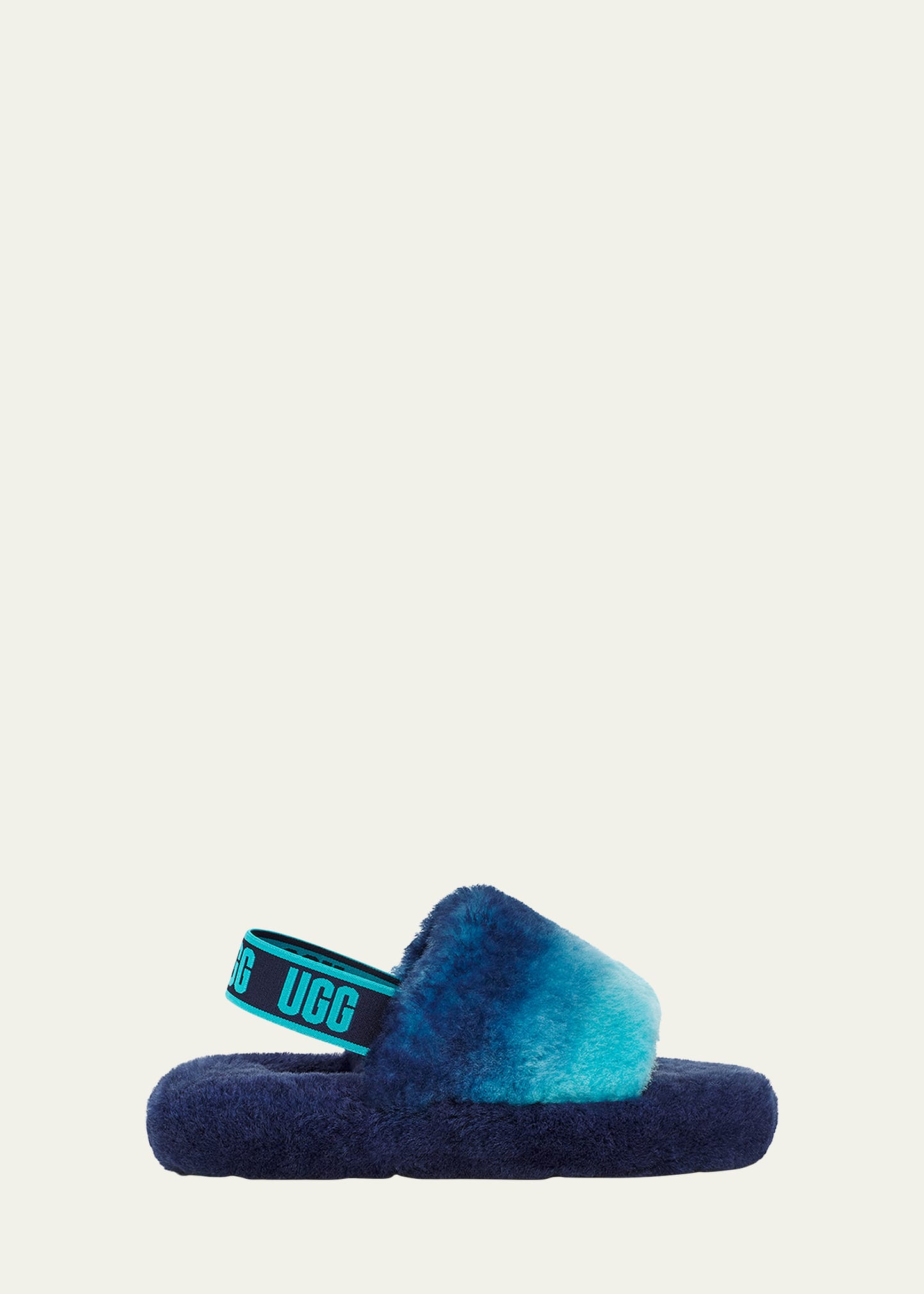 Ugg Girl's Fluff Yeah Gradient Shearling Mules, Kids In Blue Ombre