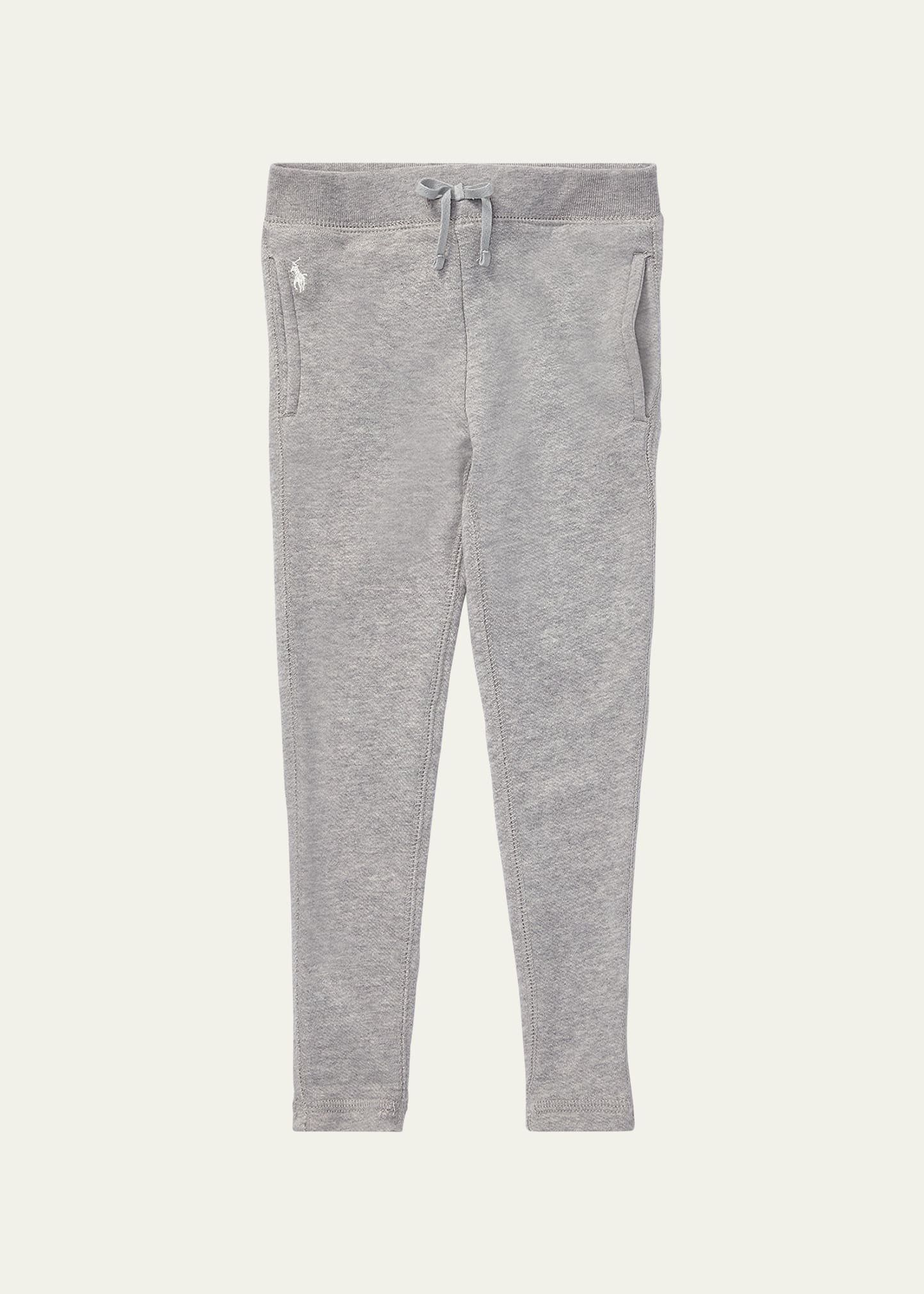 Shop Ralph Lauren Girl's Drapey Terry-fleece Lounge Pants In Light Gray/hthr