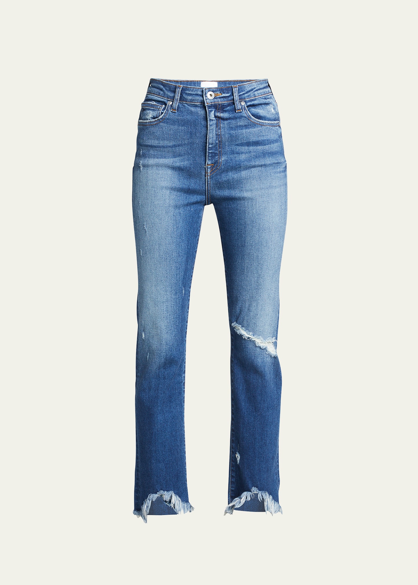 River High-Rise Straight Jeans w/ Destroy
