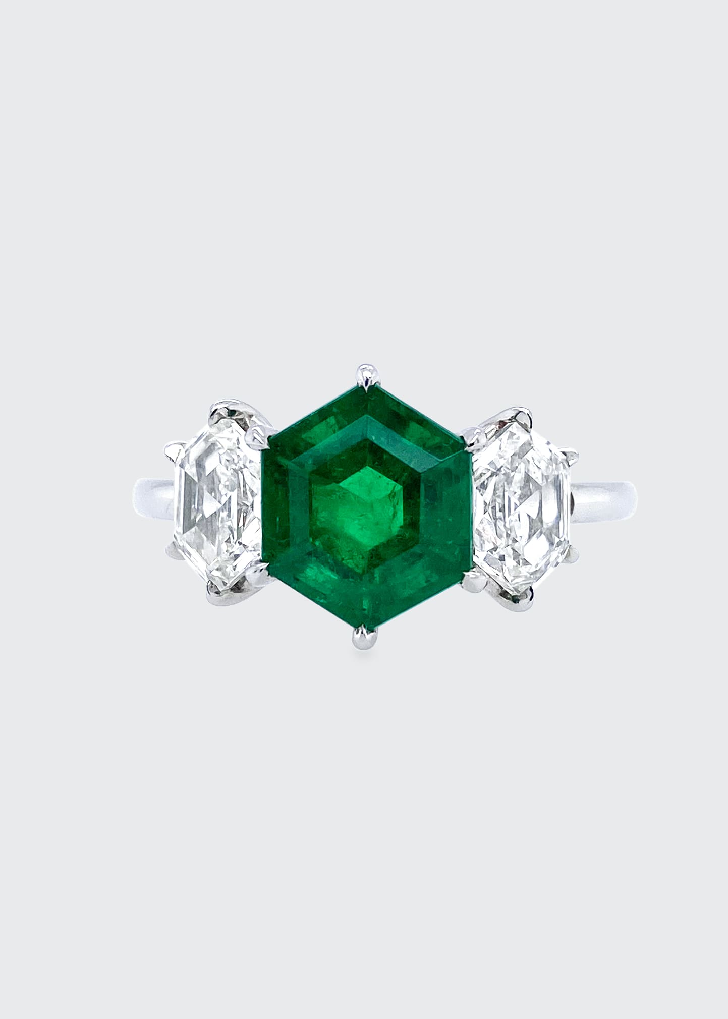 Bayco Platinum Hexagonal Emerald and Diamond Ring