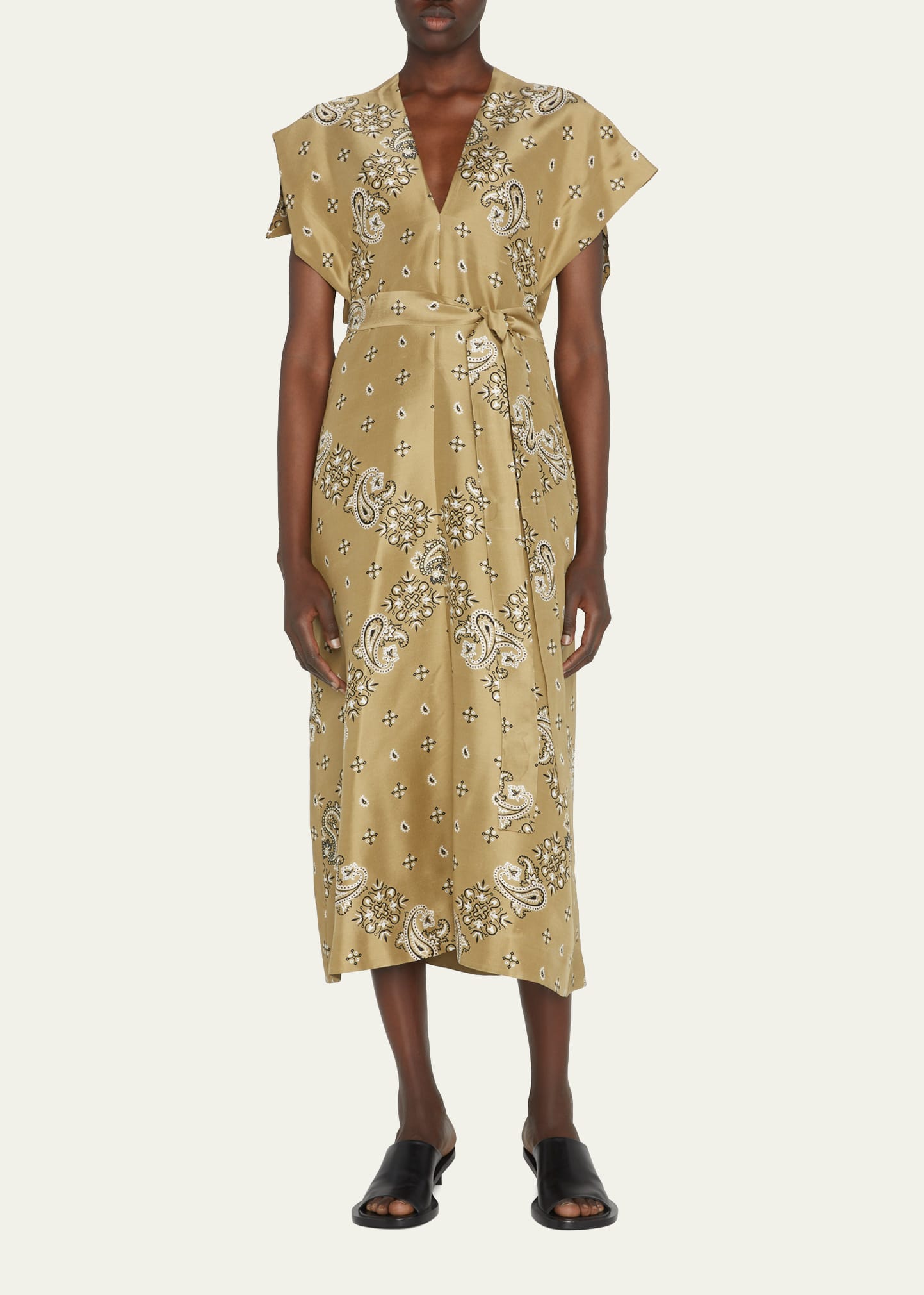 Aleo Paisley-Print Belted Midi Dress