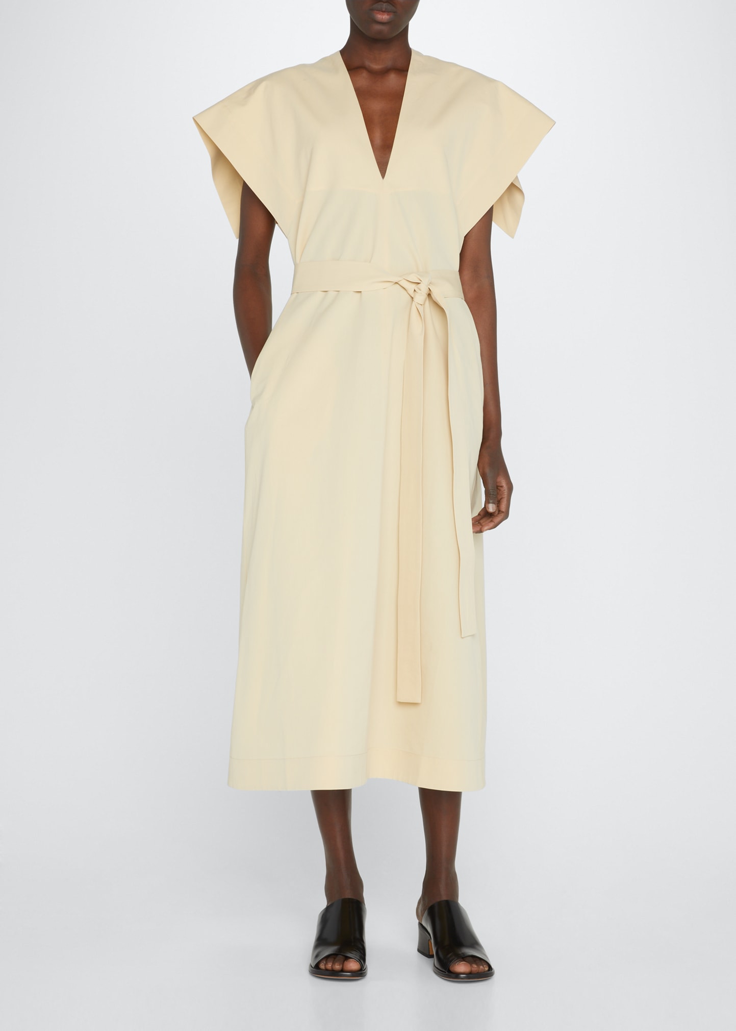 Akira Cape-Sleeve Belted Midi Dress