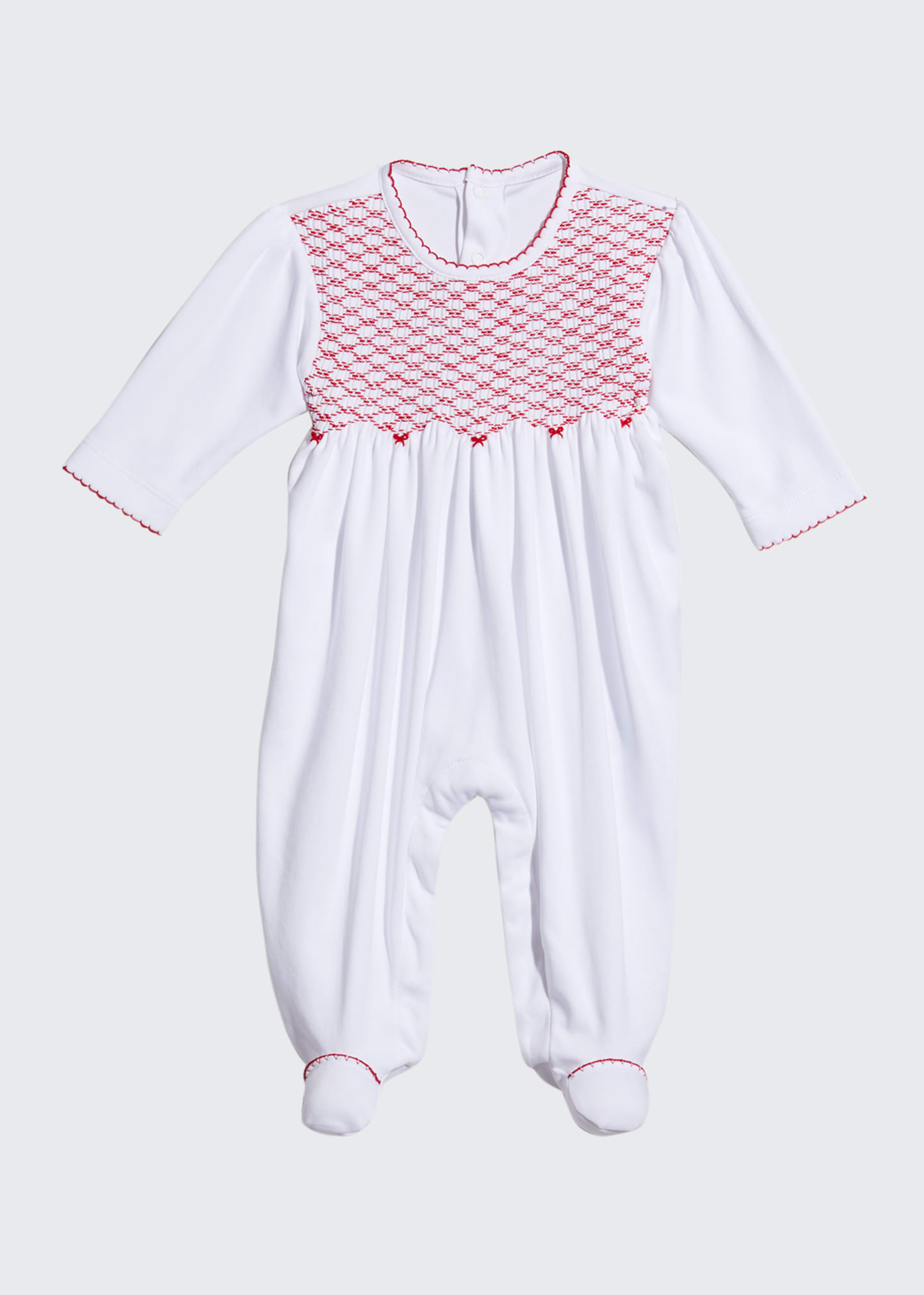 Kid's Contrast Embroidered Smocked Footie Pajamas, Size Newborn-9M