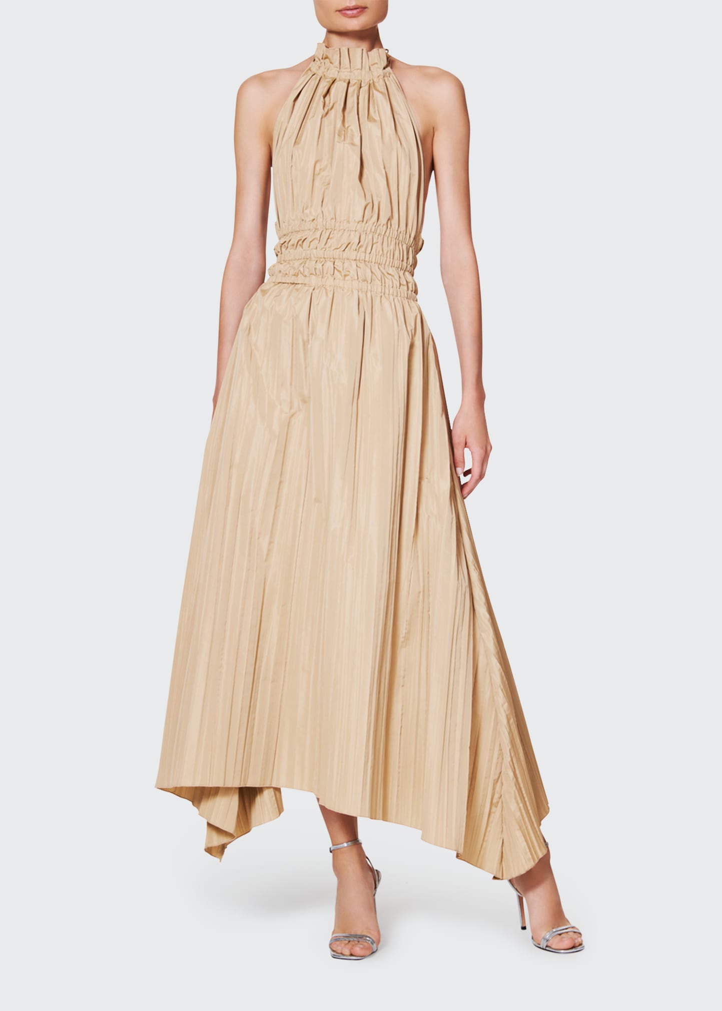 RAMY BROOK DELANEY PLEATED HANDKERCHIEF-HEM DRESS