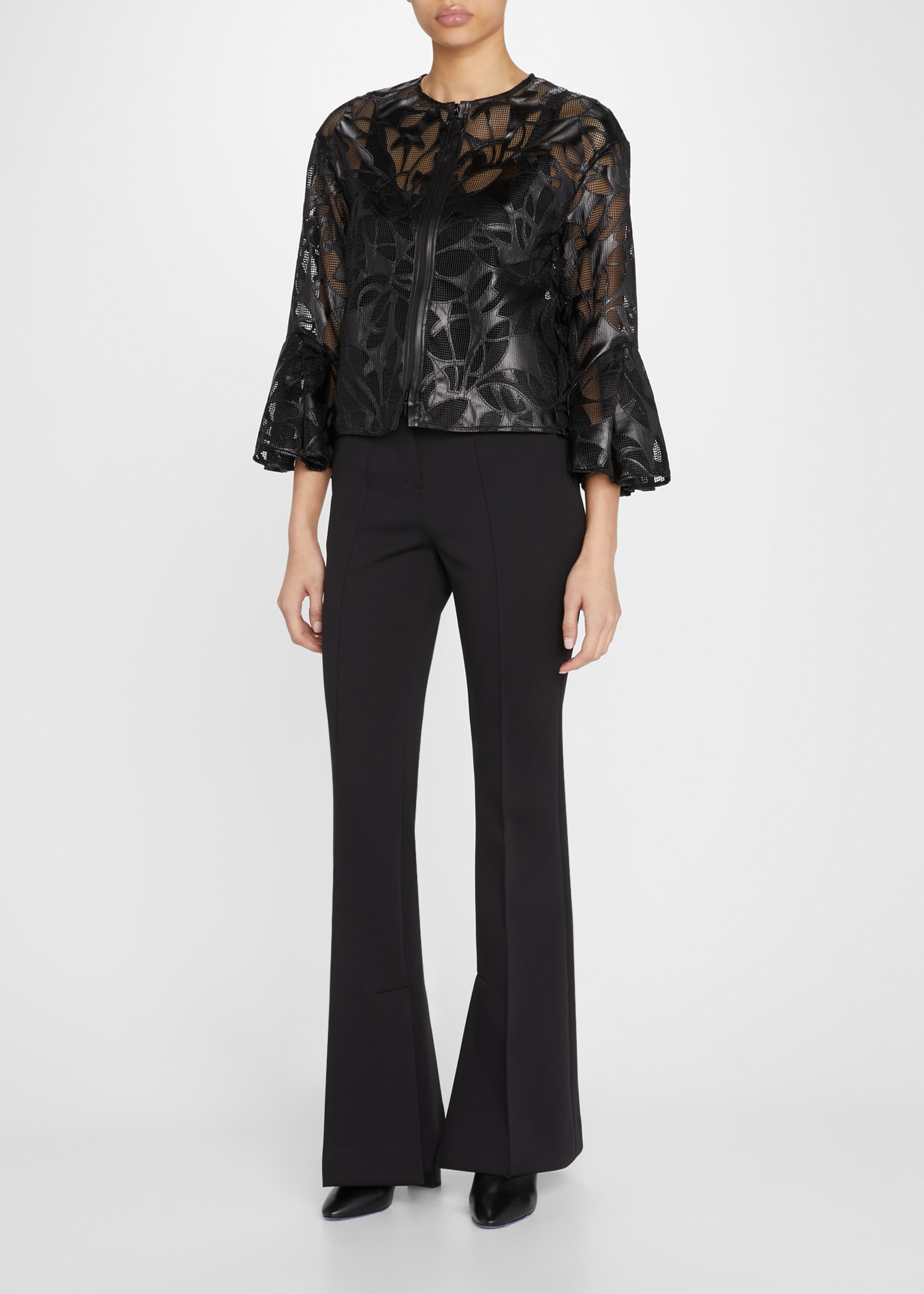 AKRIS PUNTO FAUX LEATHER CUTOUT MESH JACKET