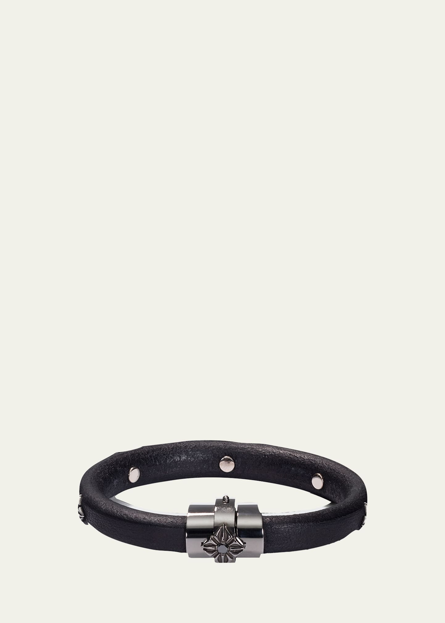 Men's Korne Leather & Black Rhodium Bracelet