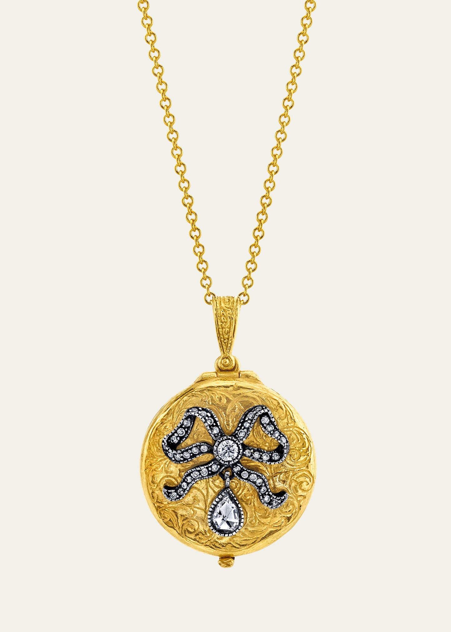 Arman Sarkisyan Round Bow Locket Necklace with Diamonds