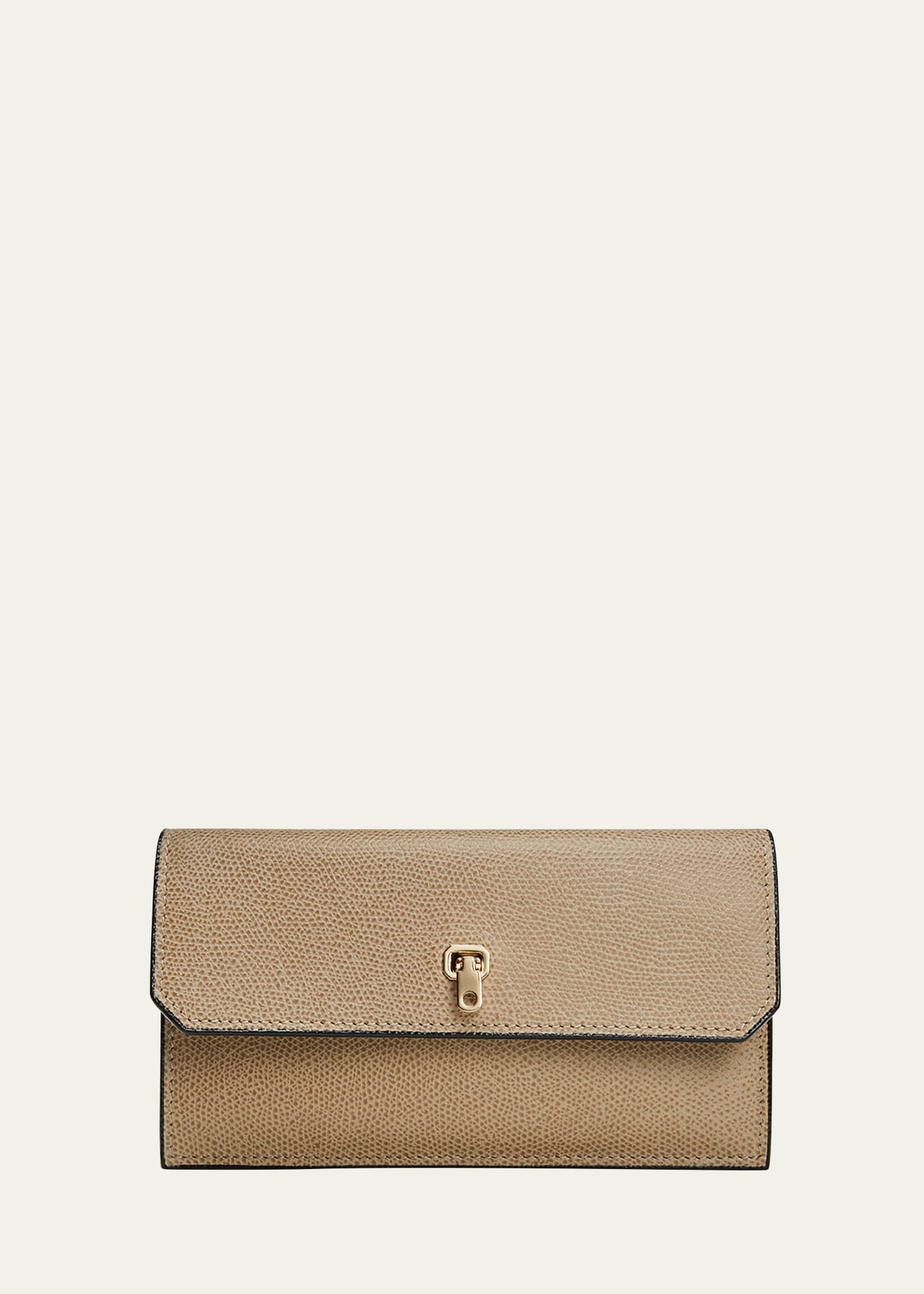 Valextra Brera Flap Leather Wallet In Mo Oyster