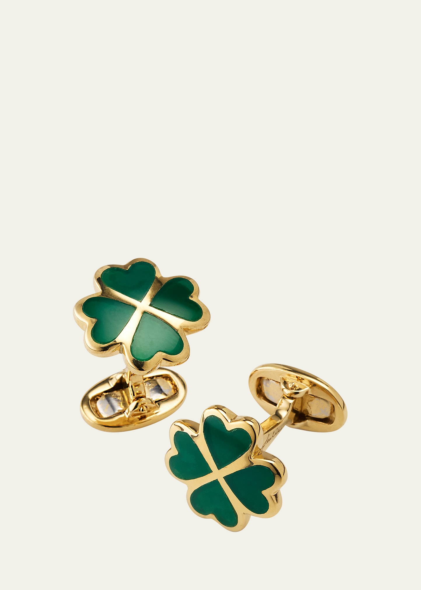 Jan Leslie Lucky Four Leaf Clover Green Onyx, Sterling Silver & 18k Yellow Gold Vermeil Cufflinks