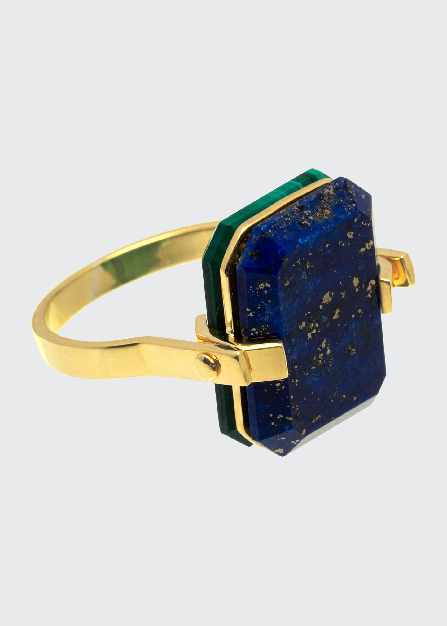 Deco Sandwich Turning Ring with Lapis and Malachite, Size 6-8