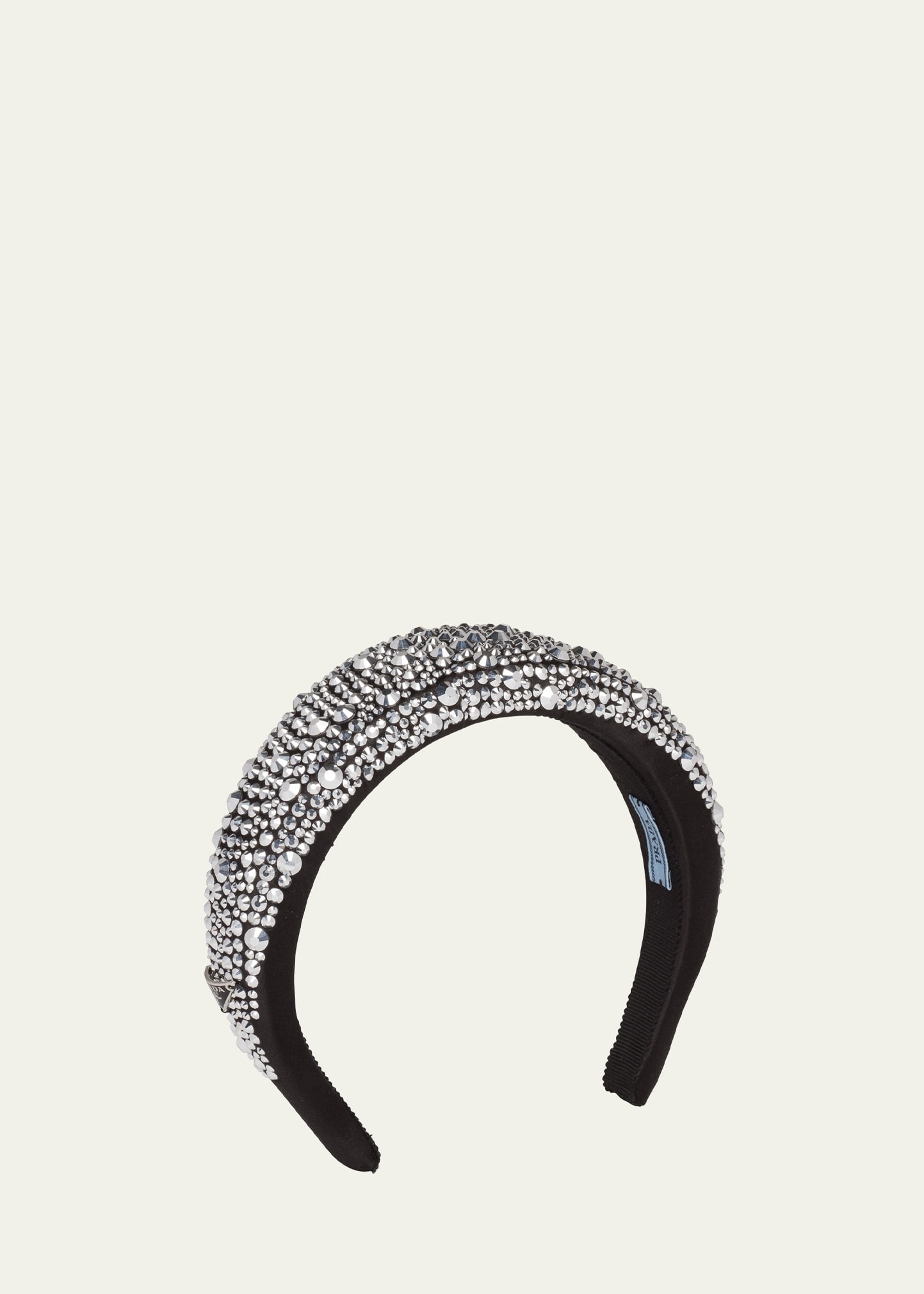 Prada Crystal Embellished Satin Headband In F0522 Platino