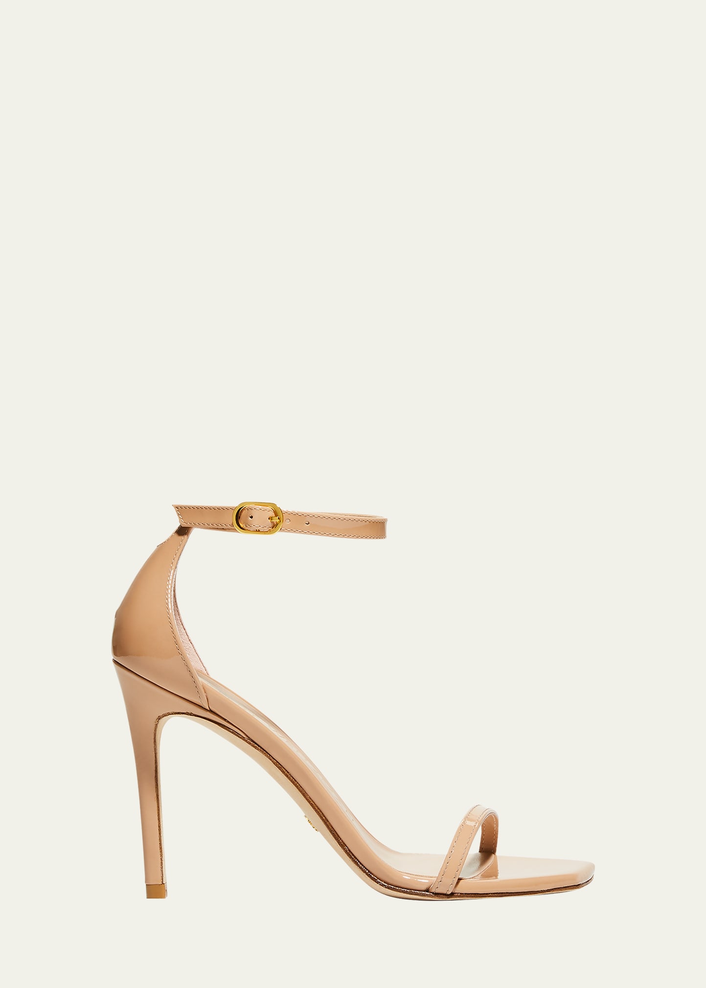 Shop Stuart Weitzman Nudistcurve Patent Ankle-strap Sandals In Adobe