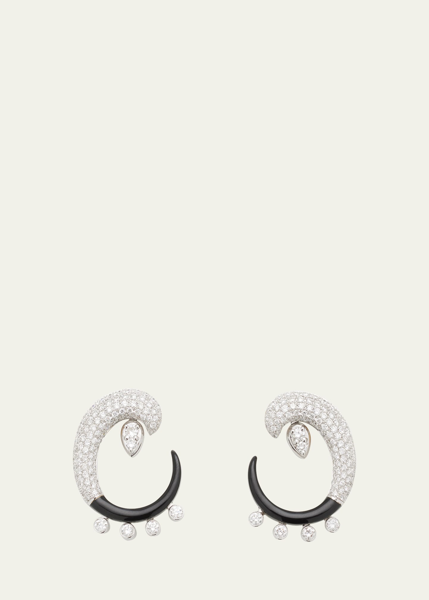 Oui Open Curl Earrings with Diamonds and Black Enamel