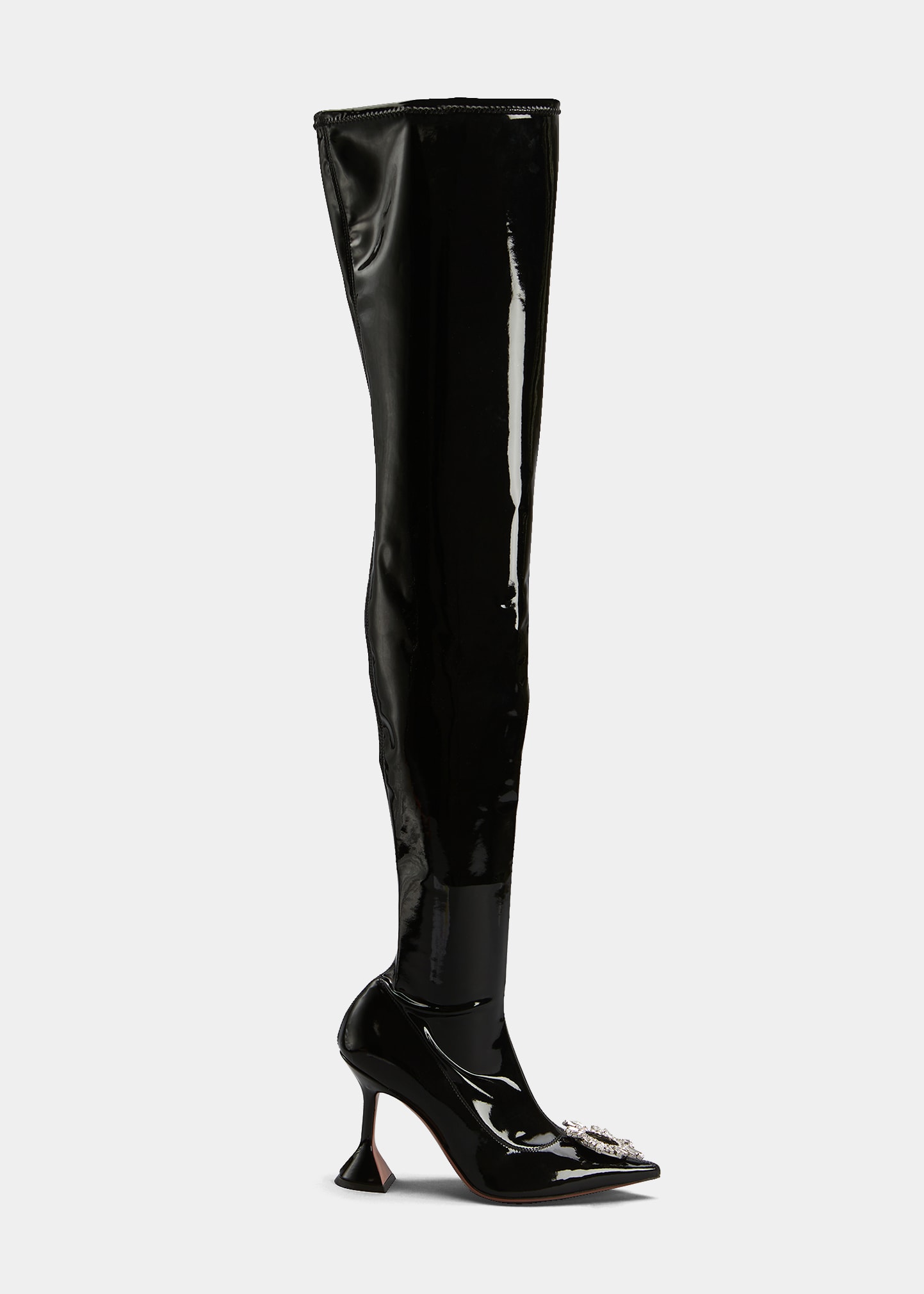 Amina Muaddi Shiny Thigh-High Stretch Stiletto Boots | Smart Closet
