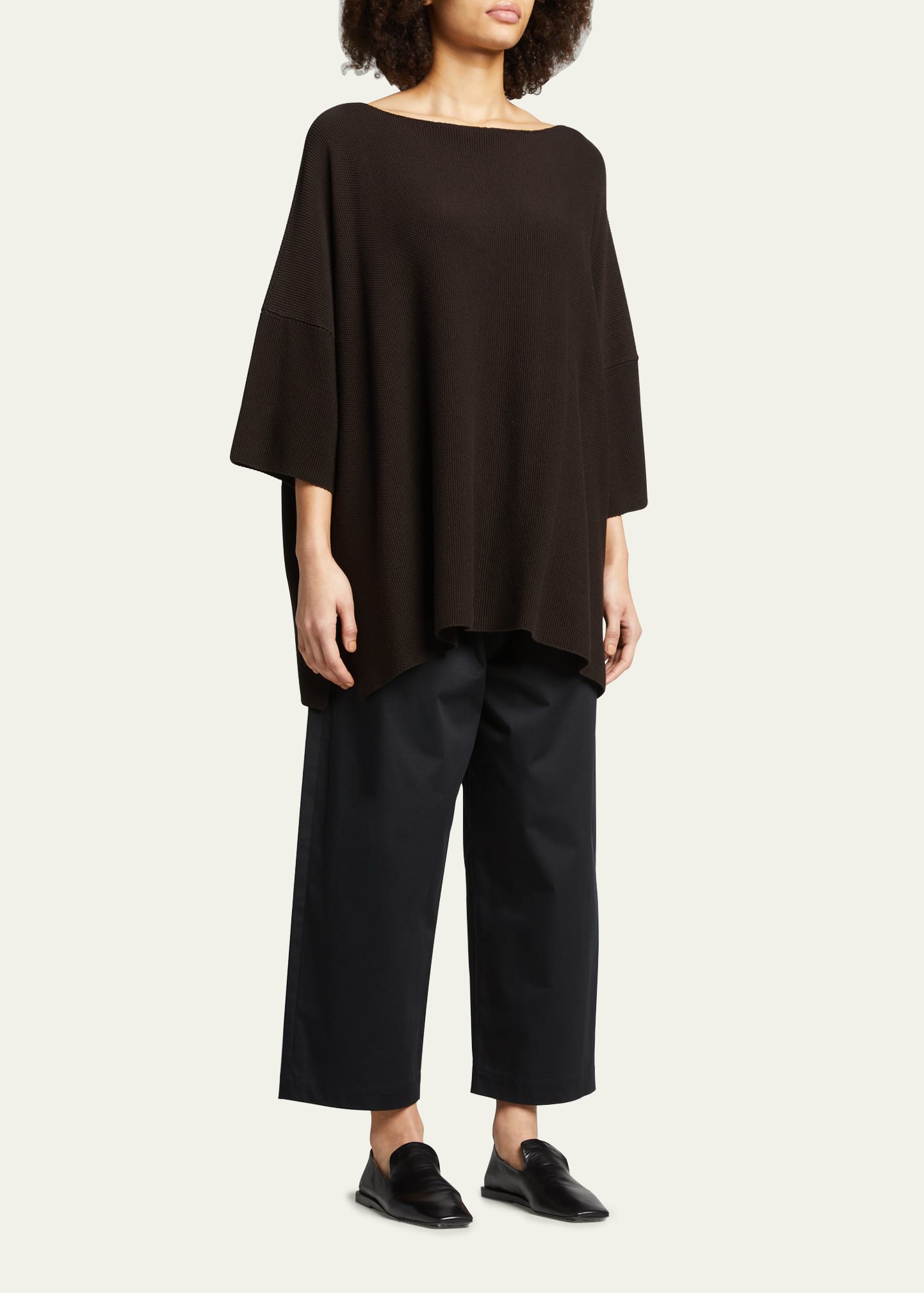 Eskandar Square 3/4-sleeve Knitted Moss-stitch Tunic Top (long Length) In Bitter