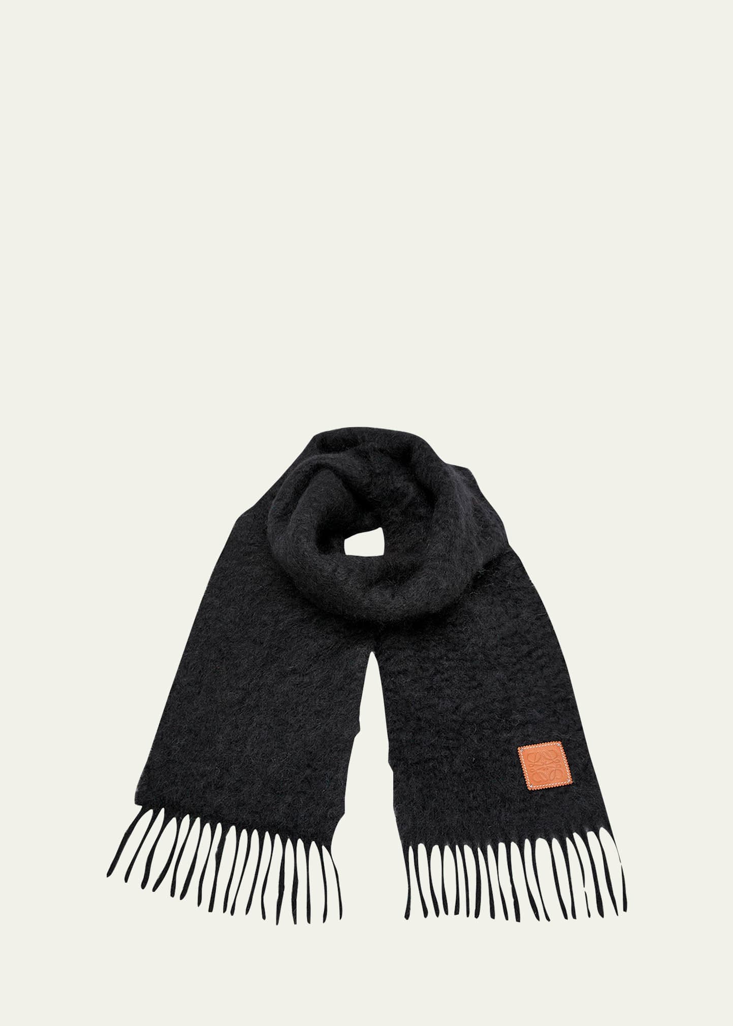 Loewe Anagram-patch Mohair-blend Scarf In Black