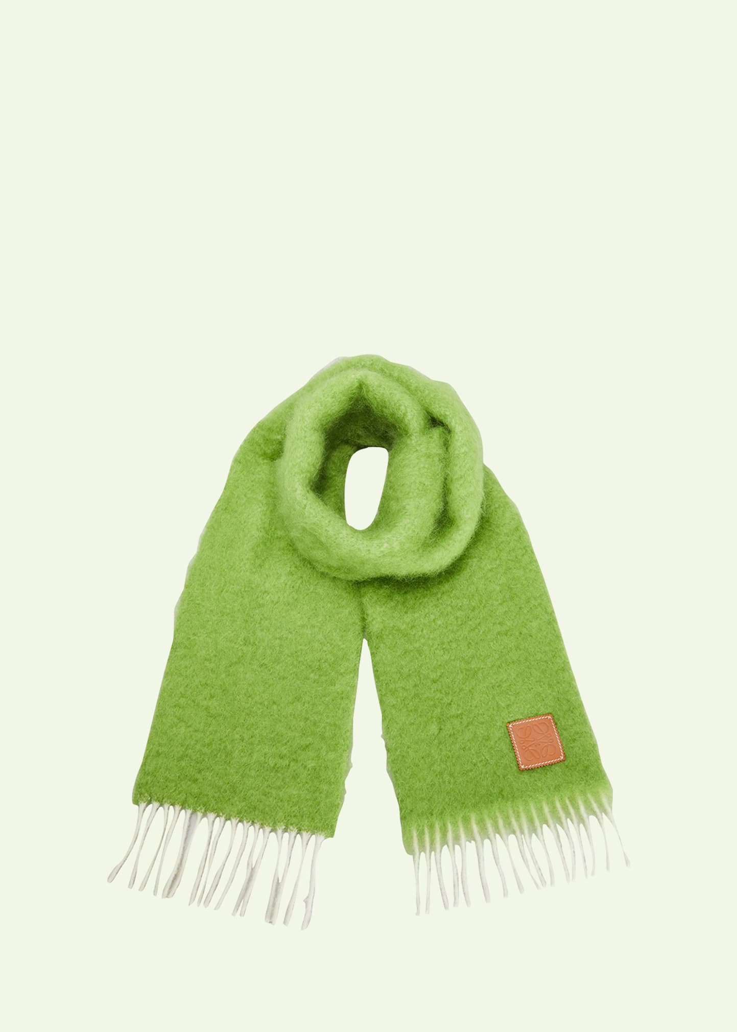 Loewe Anagram Logo Patch Mohair Wool Blend Scarf In Lime Green