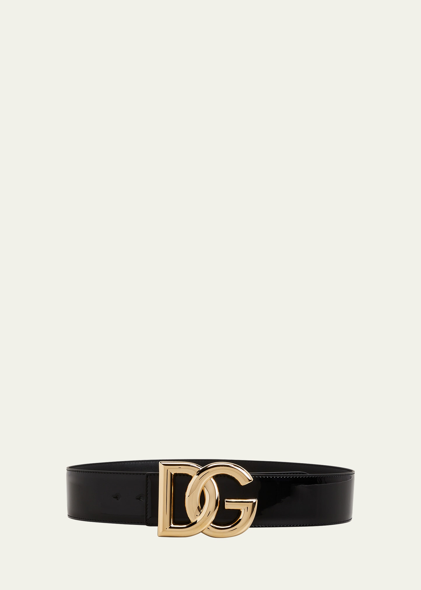 Dolce & Gabbana Interlocking Dg Logo Patent Belt In Nero