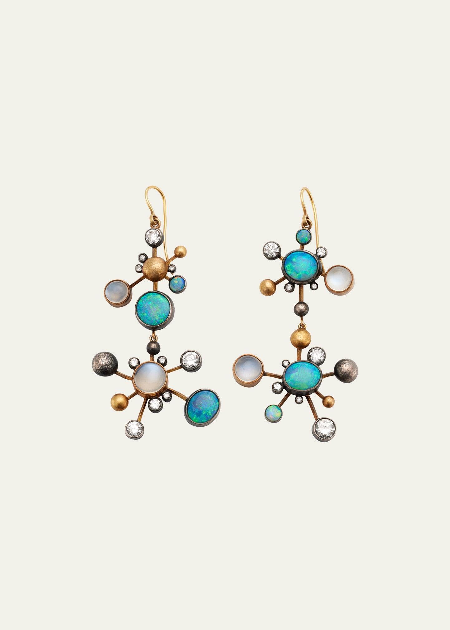 JUDY GEIB Dancing Cosmos Earrings with Opals, Diamonds and Moonstones