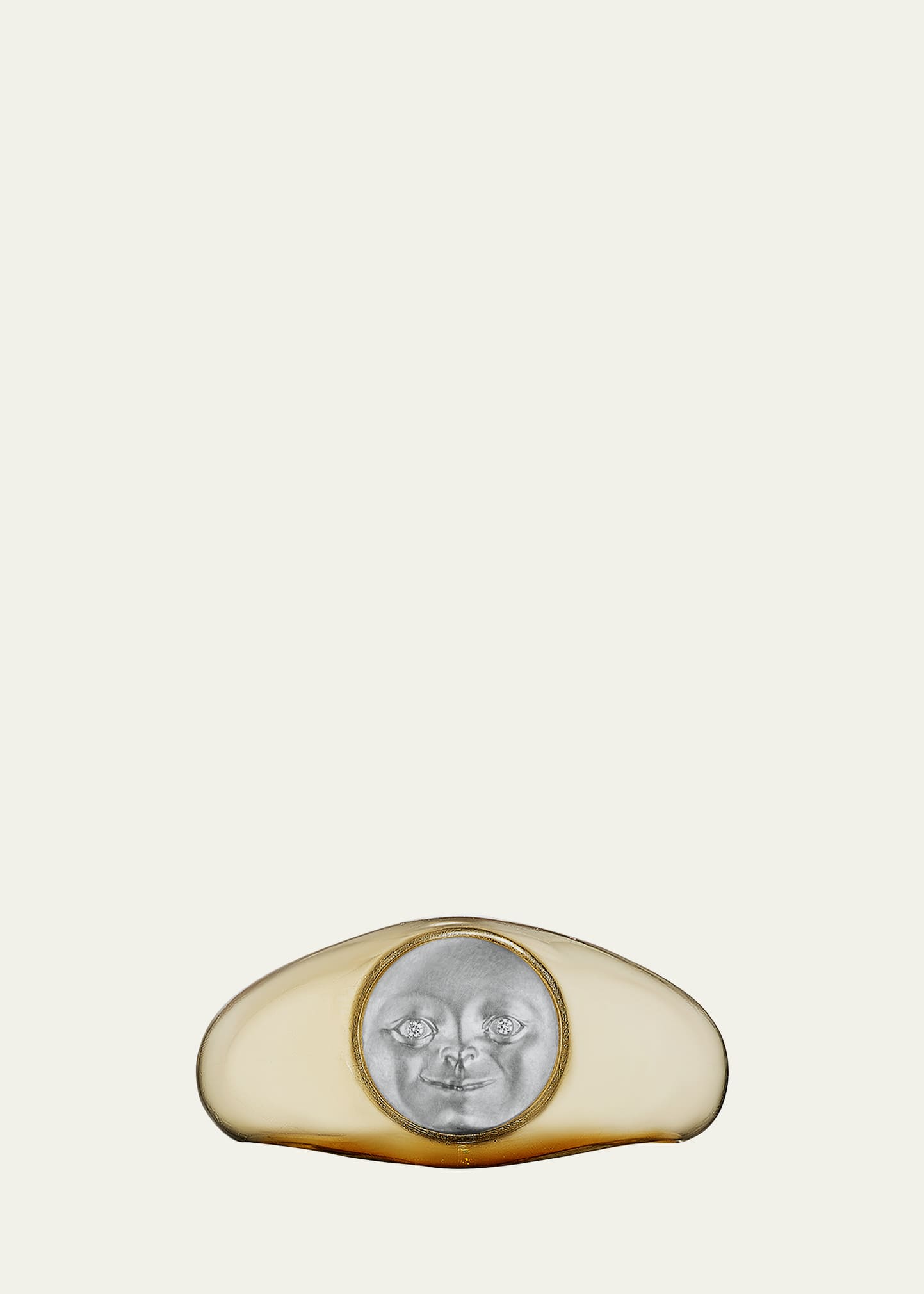 Anthony Lent Platinum and Gold Traveling Moon Face Ring with Diamonds