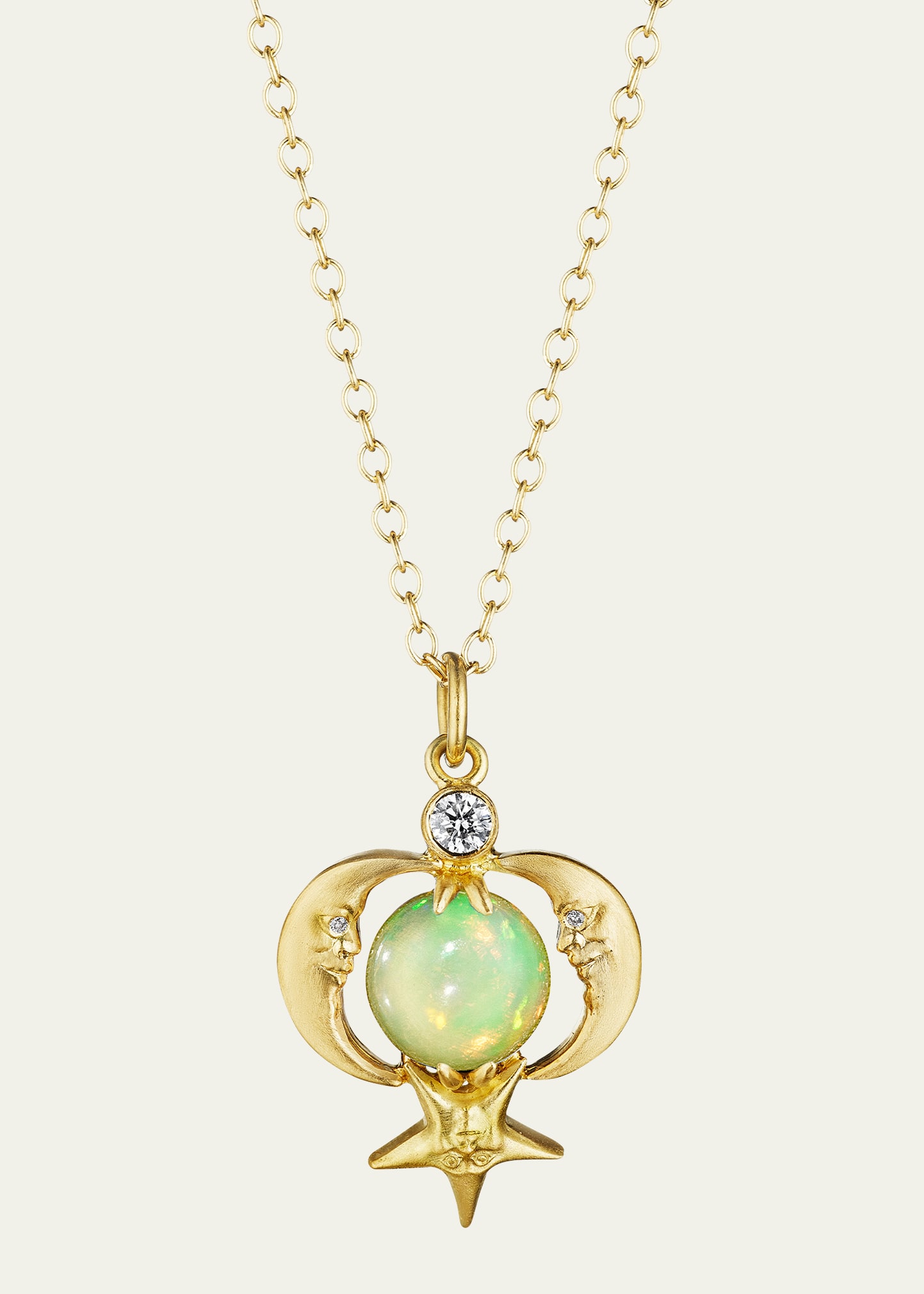 Anthony Lent Crescent Moonface Reflection Opal Pendant Necklace with Diamonds