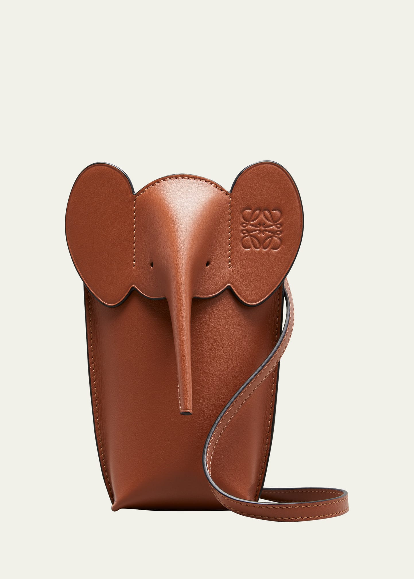 Shop Loewe Elephant Pocket In Leather With Strap In Tan