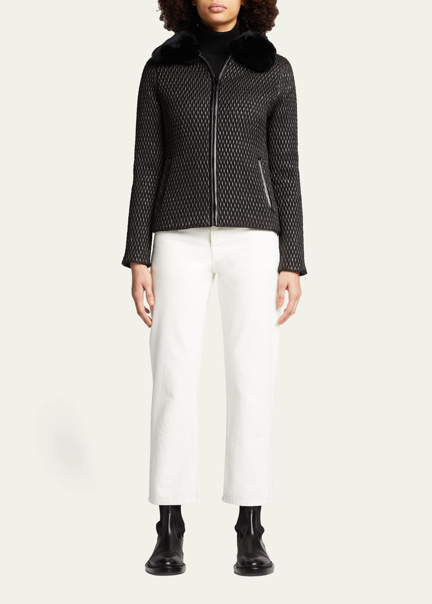 Kelli Kouri Quilted Vegan Leather Jacket w/ Fur Collar