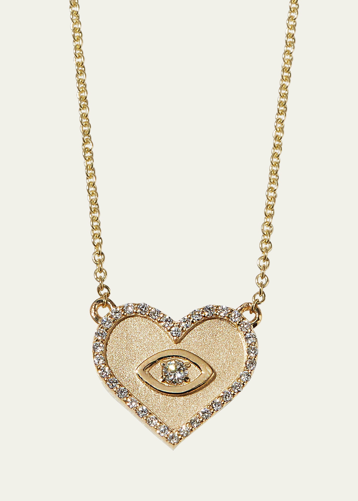SYDNEY EVAN YELLOW GOLD SMALL HEART NECKLACE WITH MARQUISE EYE