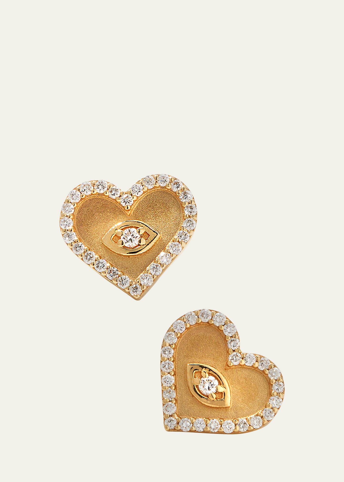 SYDNEY EVAN YELLOW GOLD SMALL HEART EARRINGS WITH MARQUISE EYE